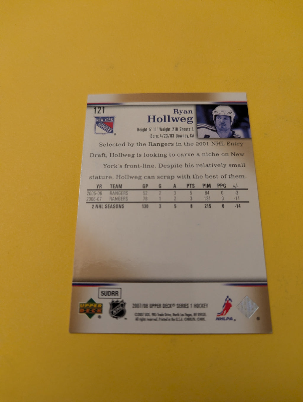 Ryan Hollweg Signed New York Rangers Card