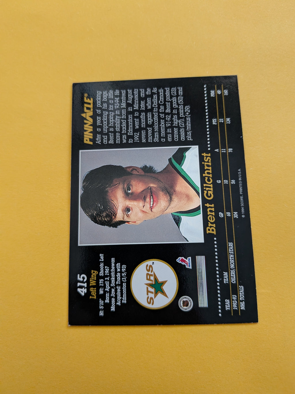 Brent Gilchrist Signed Dallas Stars Card A