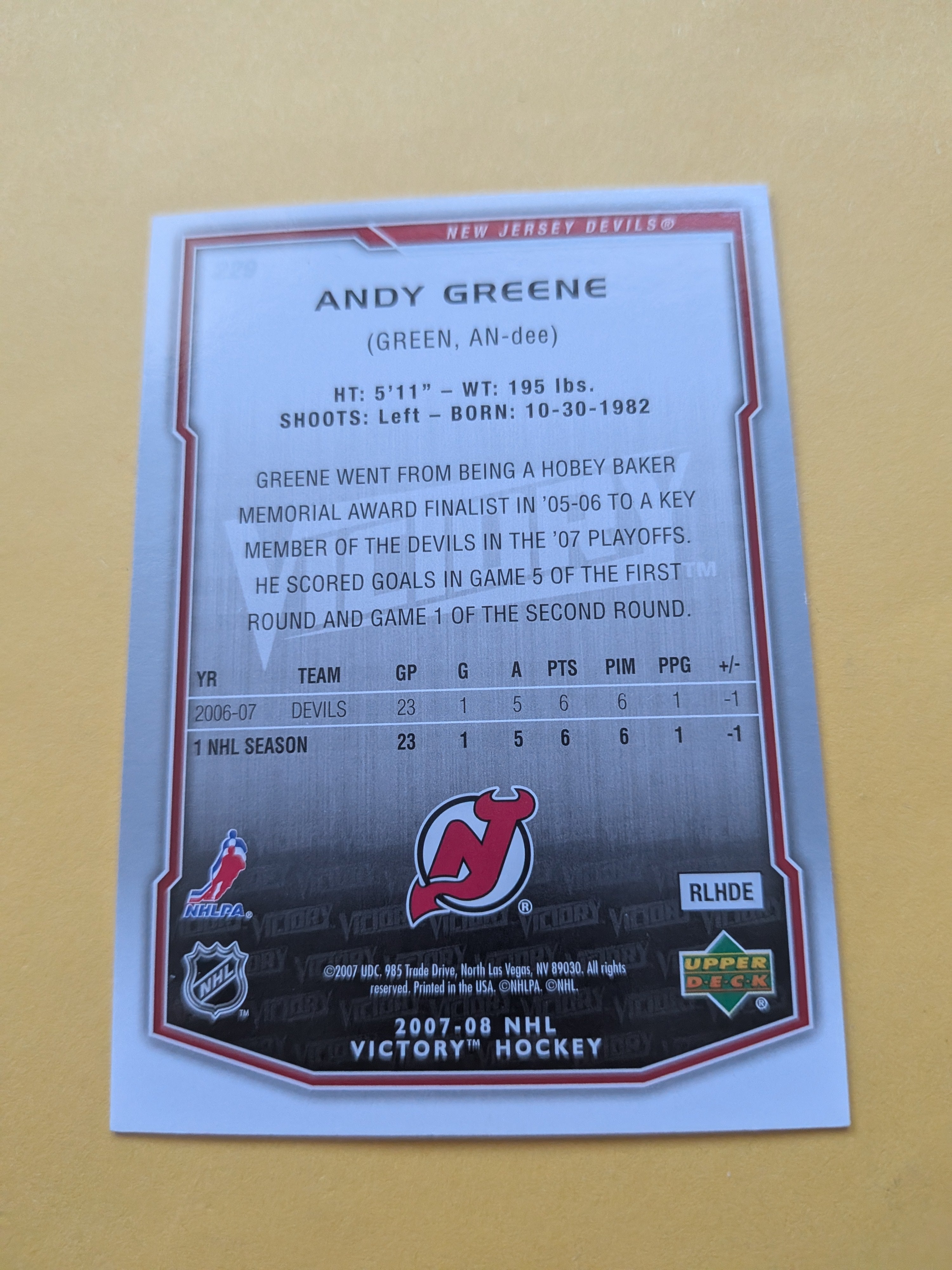 Andy Greene Signed New Jersey Devils Rookie Card A