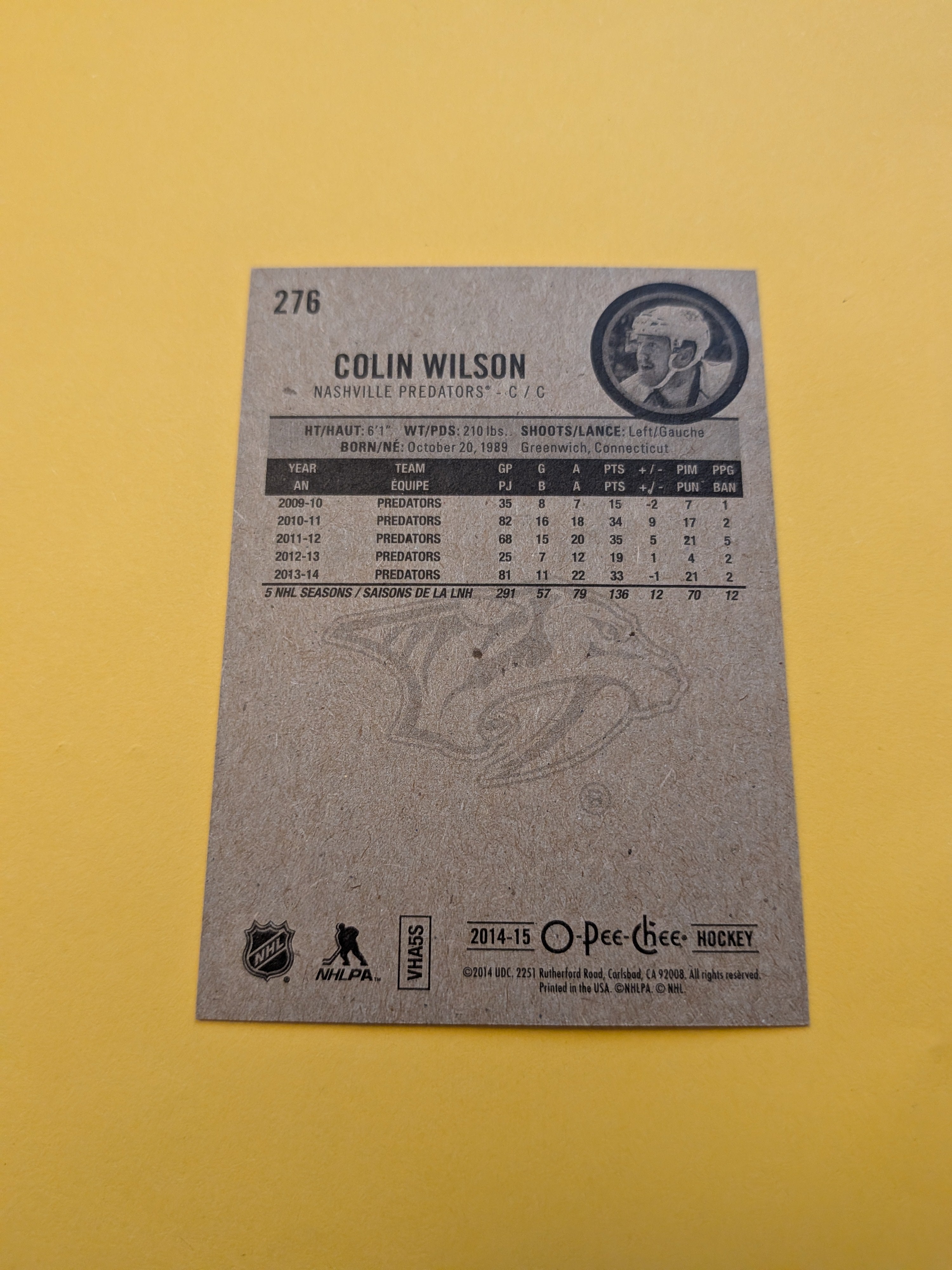 Colin Wilson Signed Nashville Predators Card E