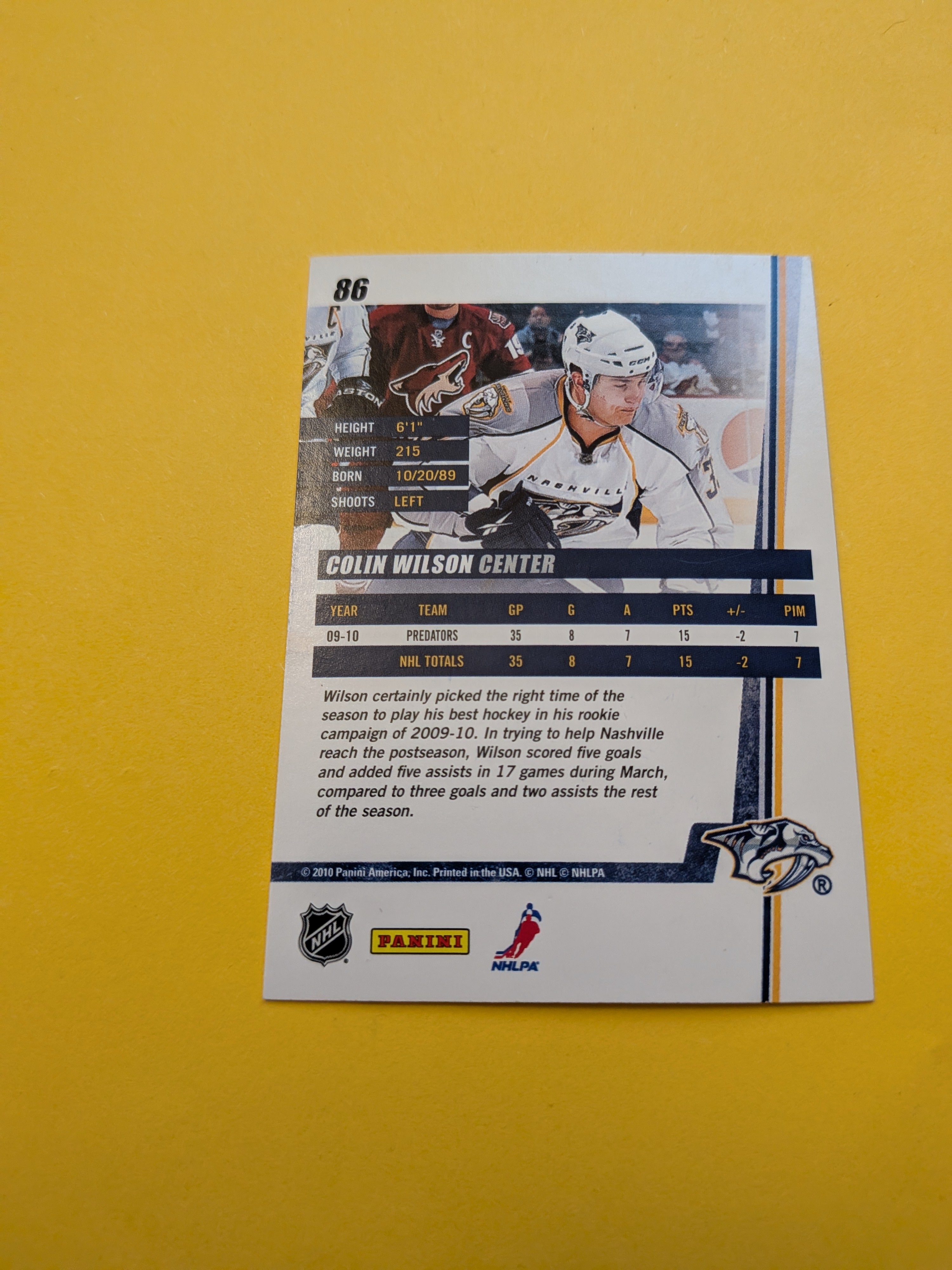 Colin Wilson Signed Nashville Predators Card O