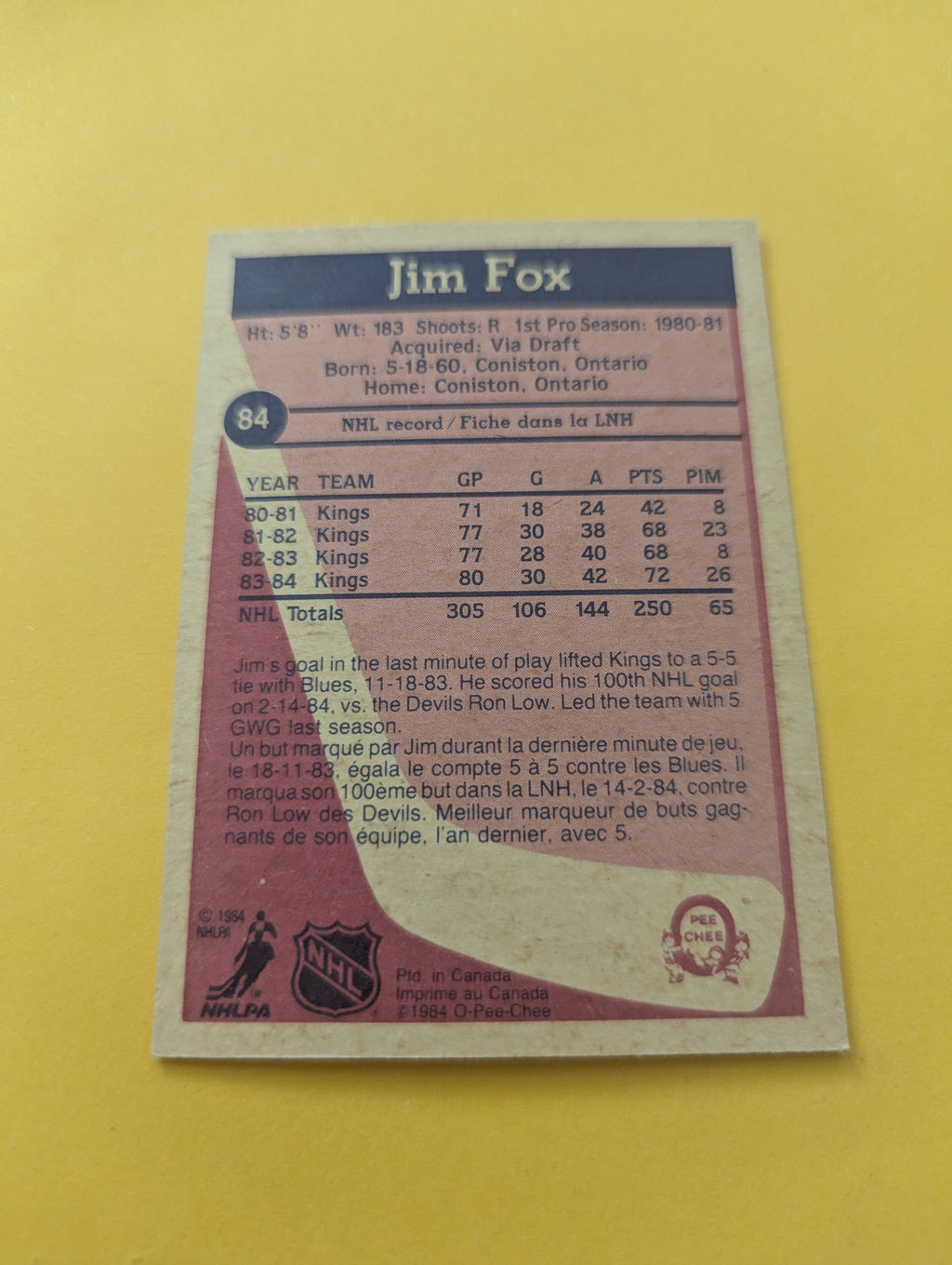 Jim Fox Signed Los Angeles Kings Card
