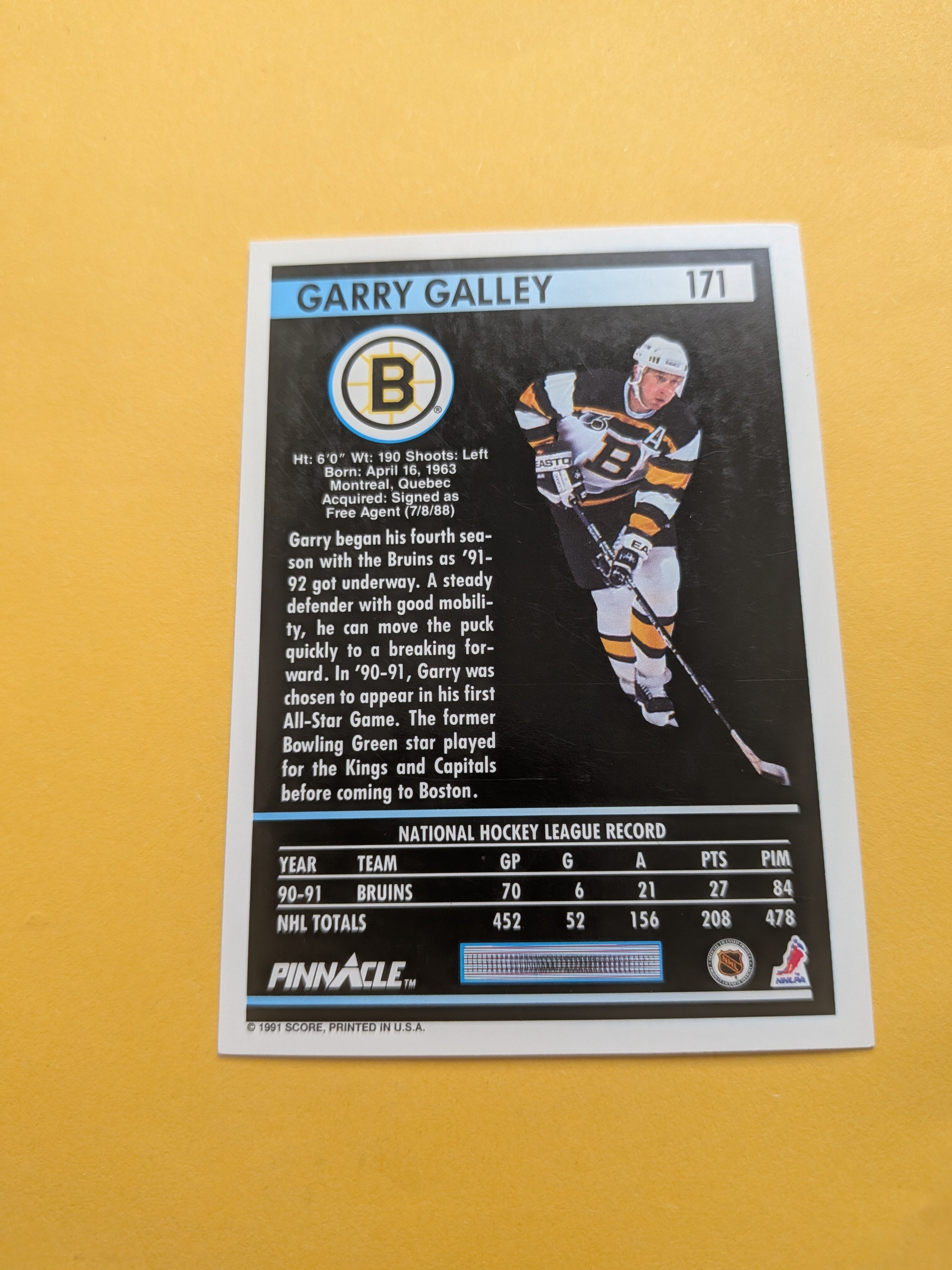 Garry Galley Signed Boston Bruins Card F
