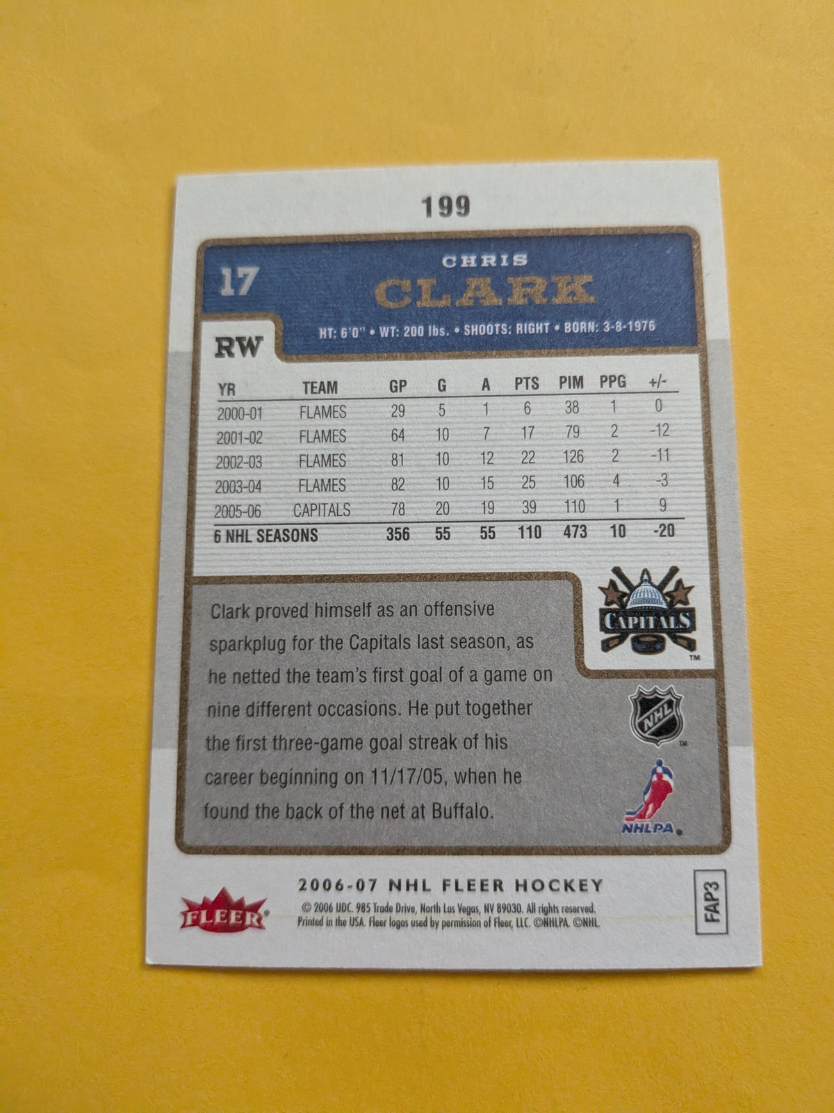 Chris Clark Signed Washington Capitals Card E