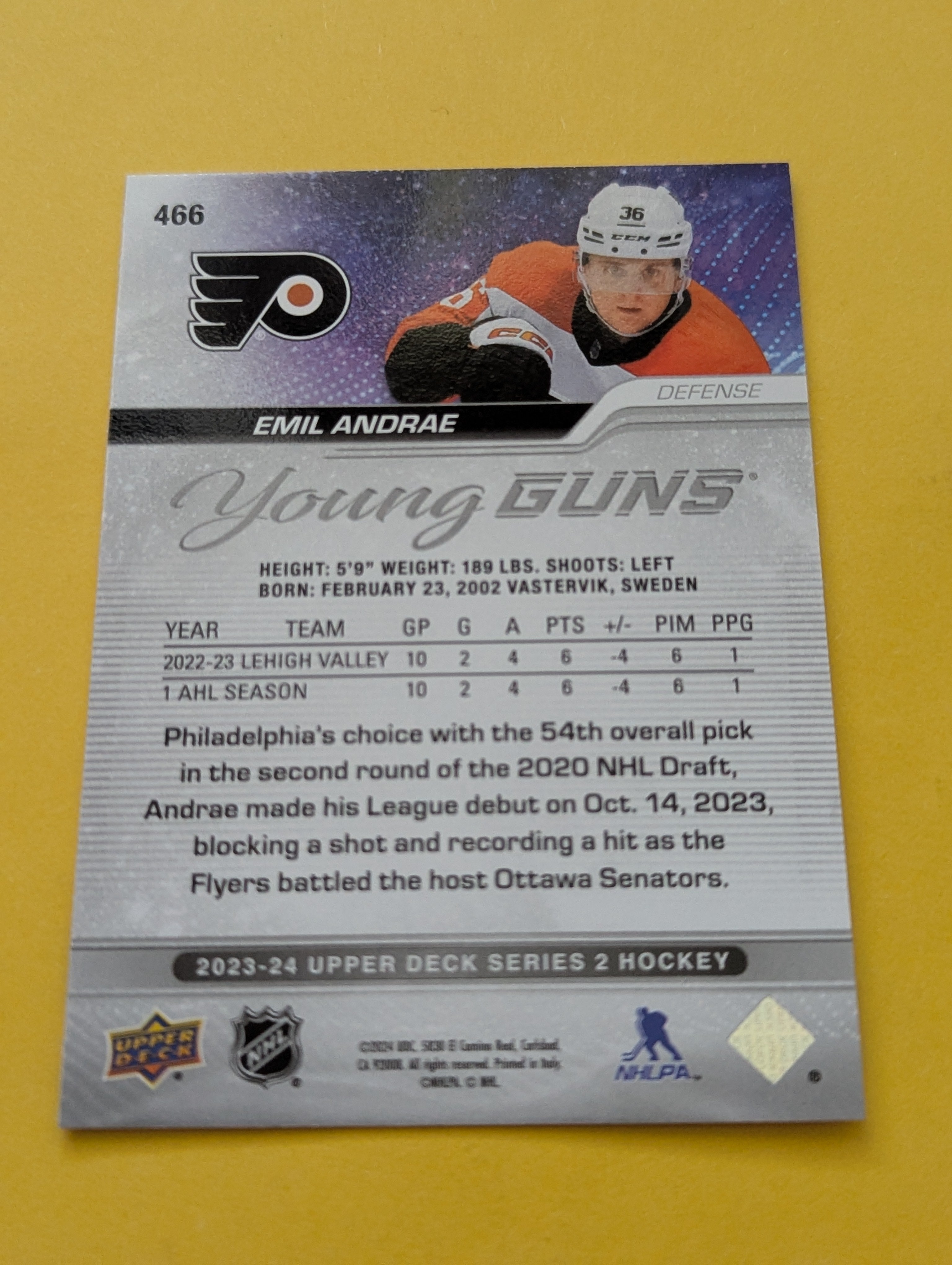 Emil Andrae 23-24 Upper Deck Young Guns Rookie Card