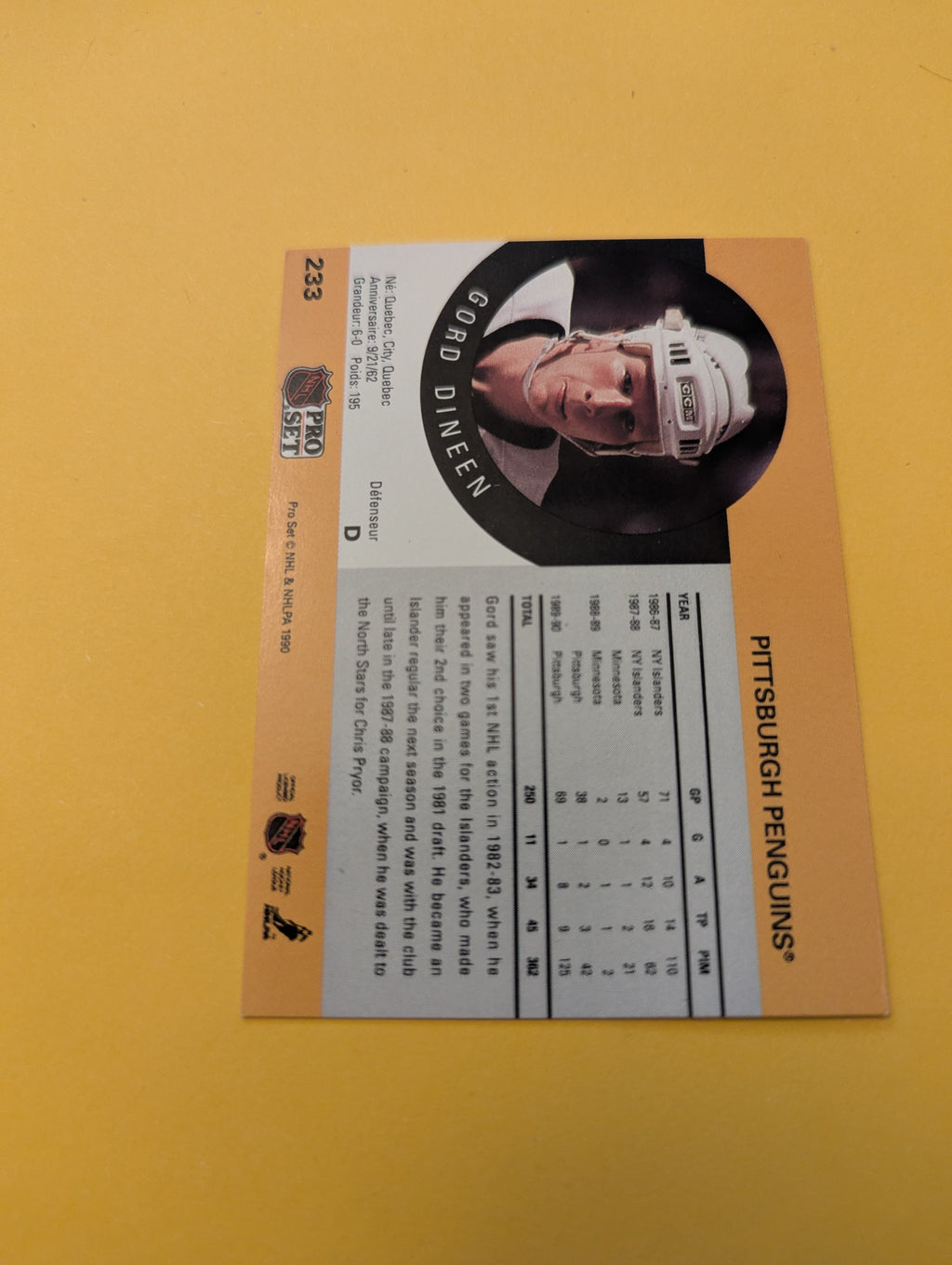 Gord Dineen Signed Pittsburgh Penguins Card
