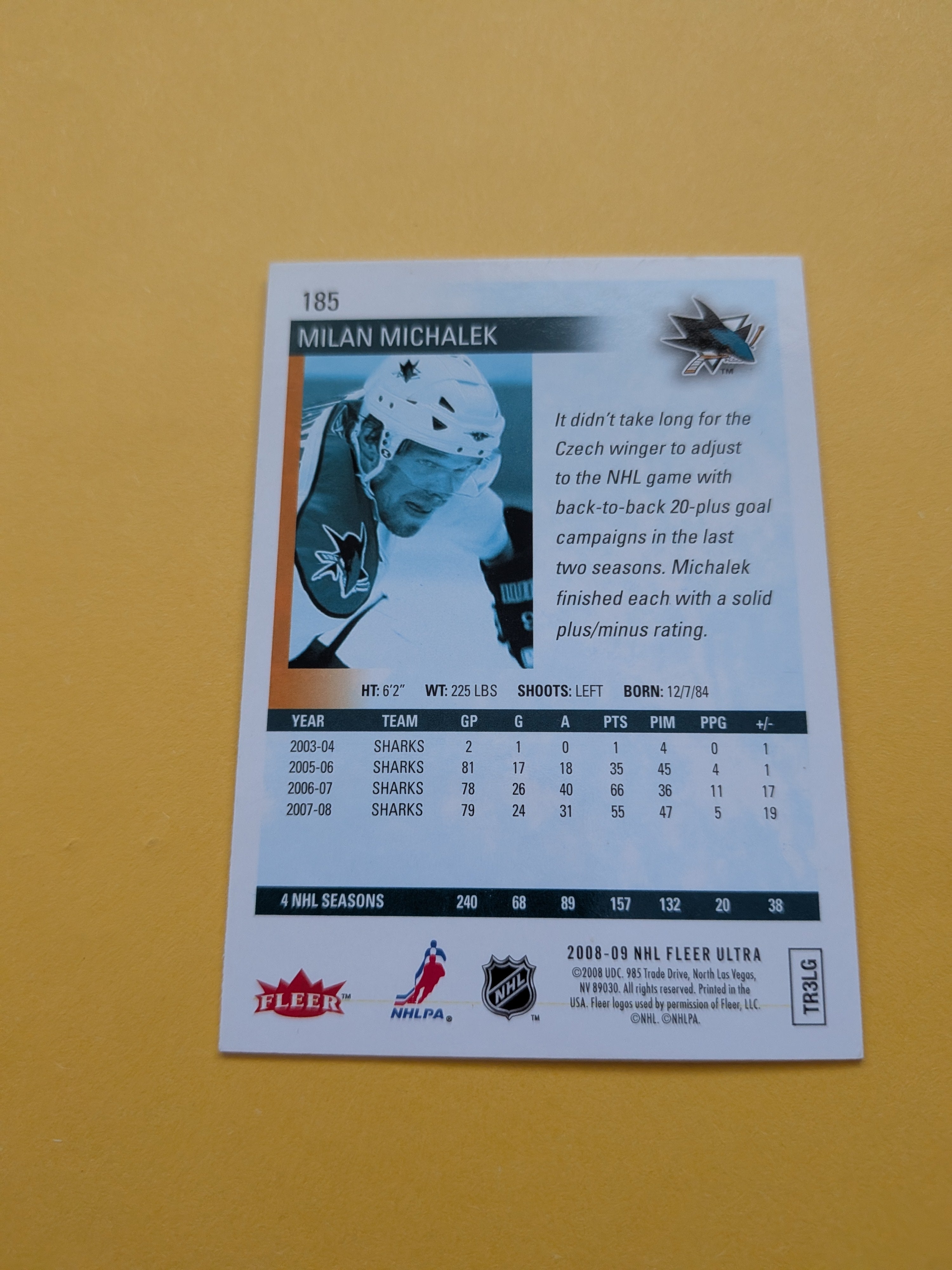 Milan Michalek Signed San Jose Sharks Card L