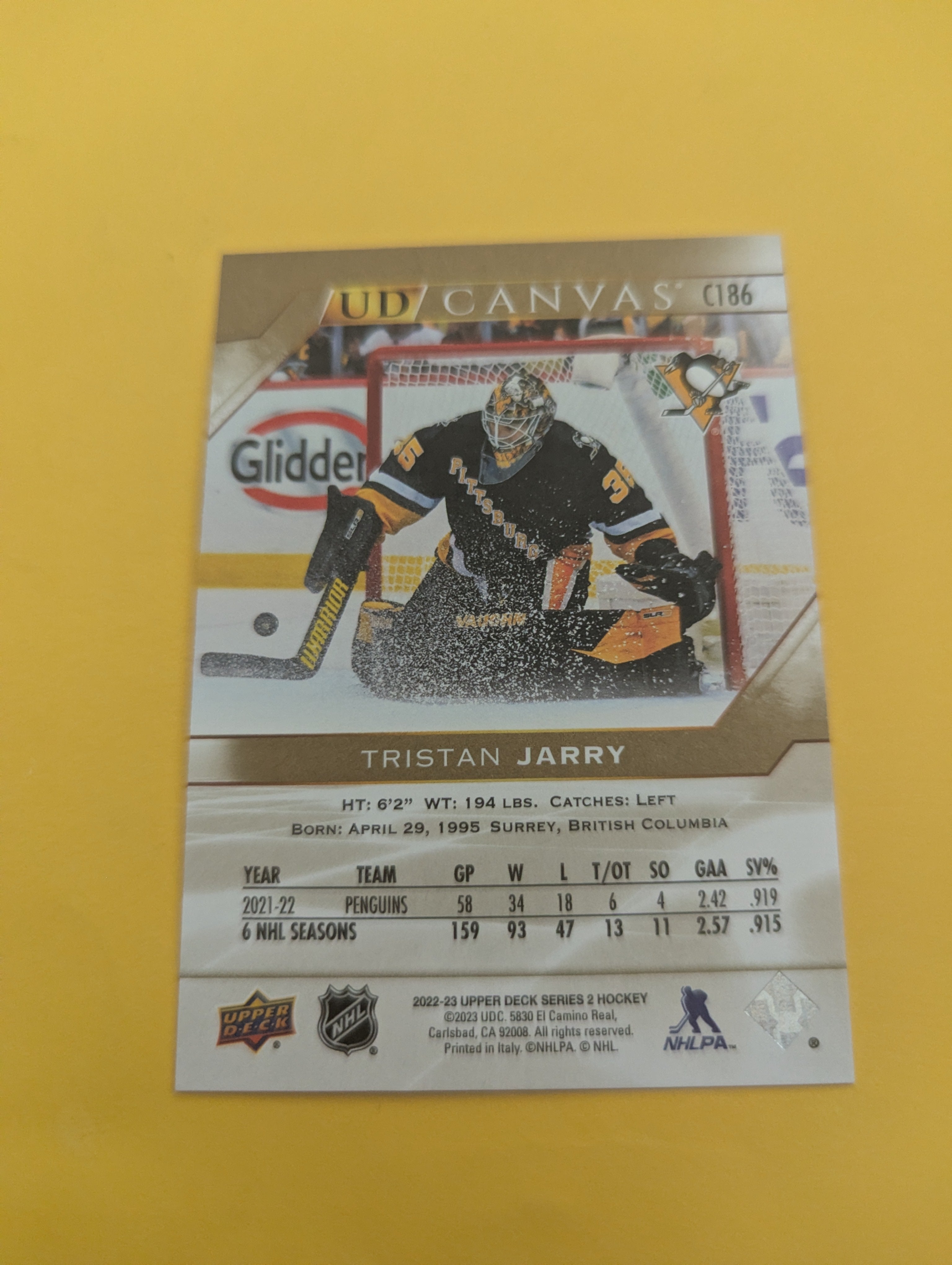 Tristan Jarry 22-23 Upper Deck UD Canvas Card