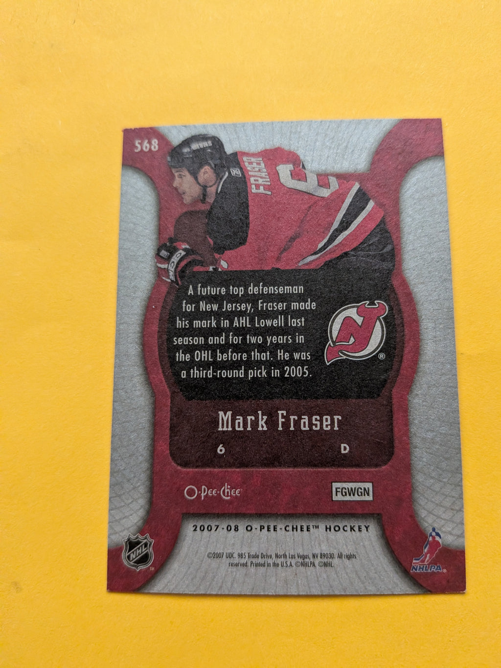 Mark Fraser Signed New Jersey Devils Rookie Card A