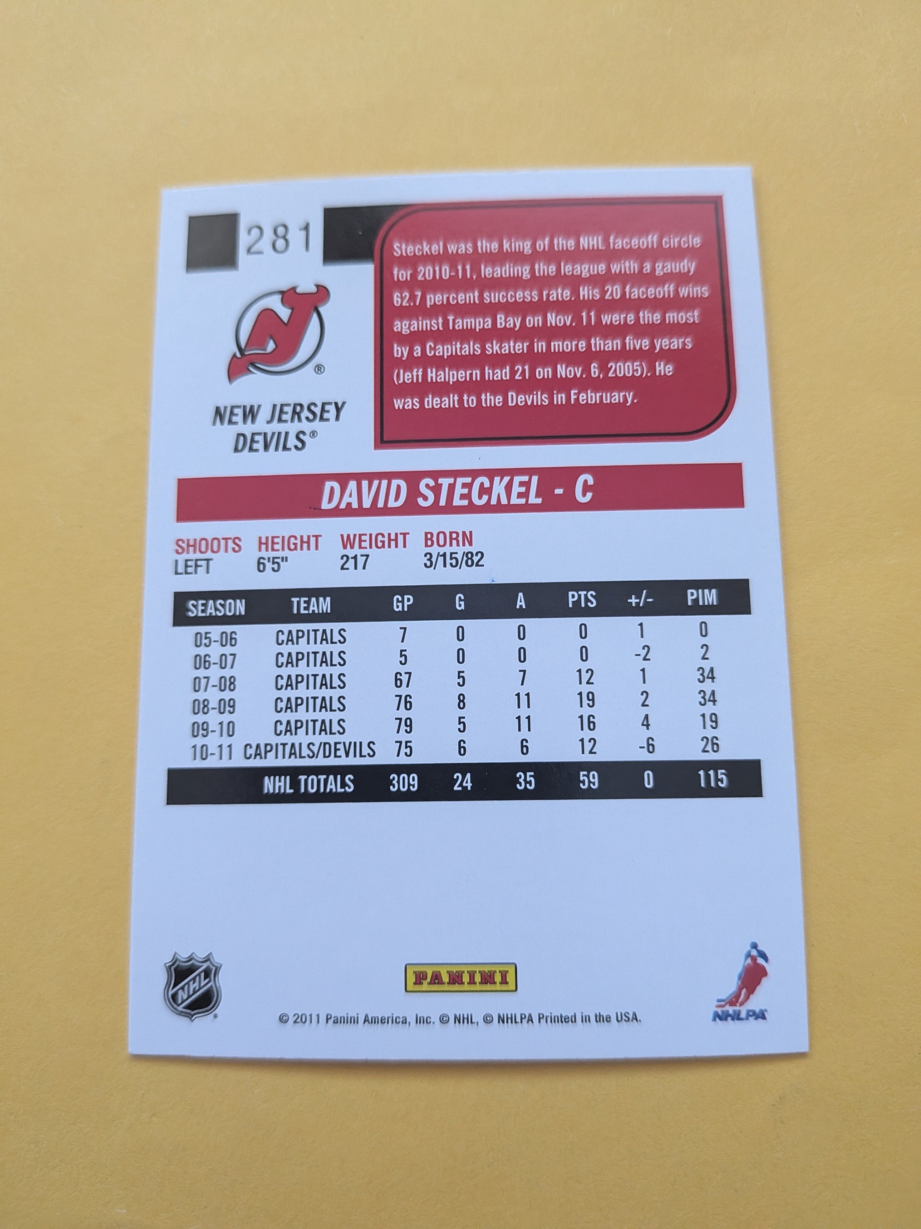 David Steckel Signed New Jersey Devils Card B