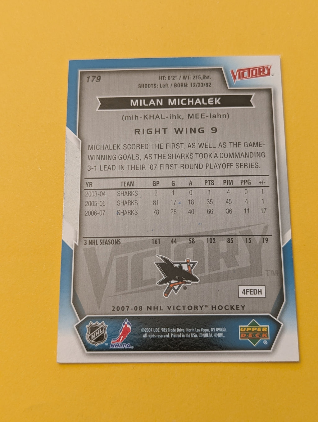 Milan Michalek Signed San Jose Sharks Card