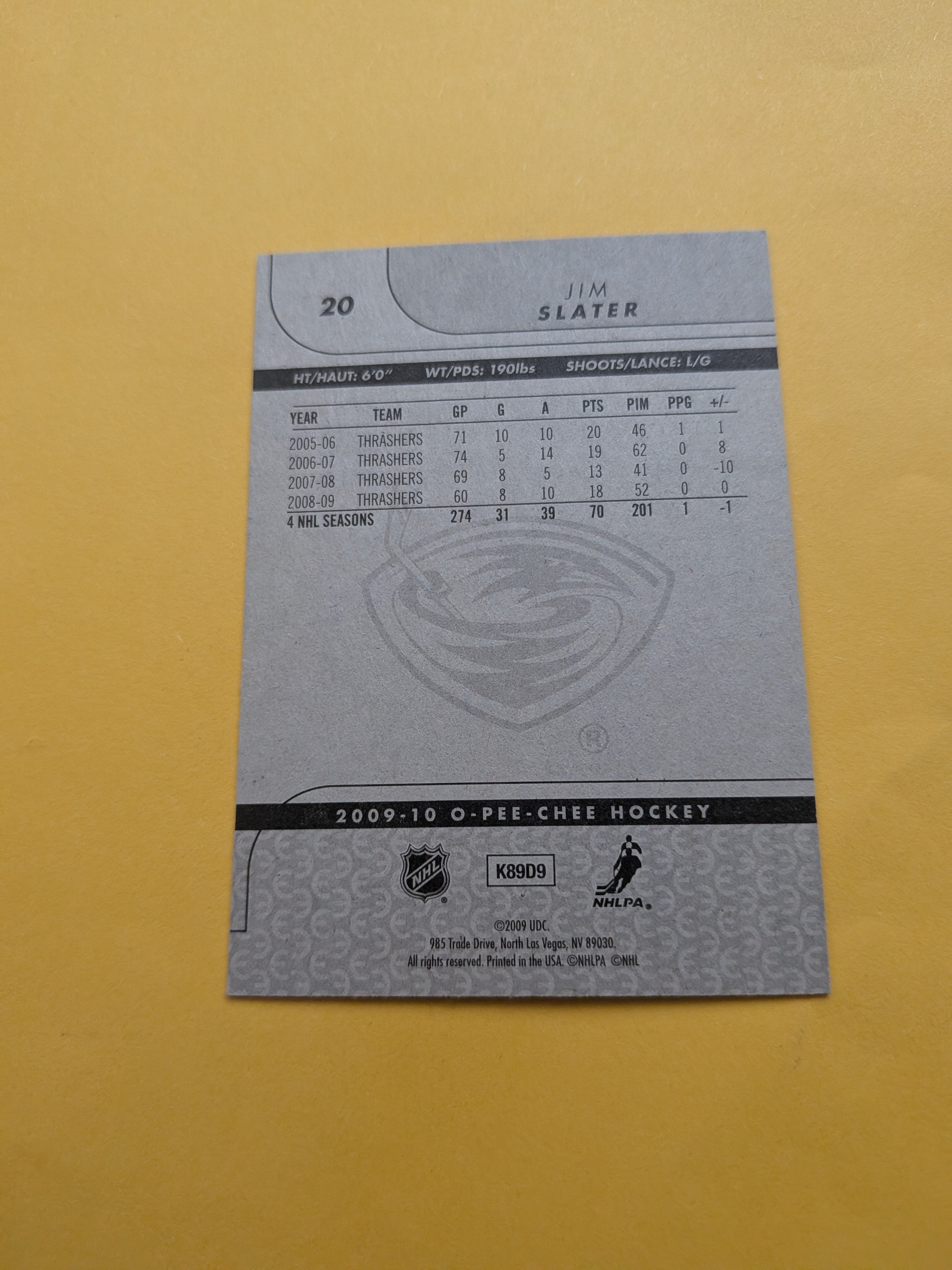 Jim Slater Signed Atlanta Thrashers Card B