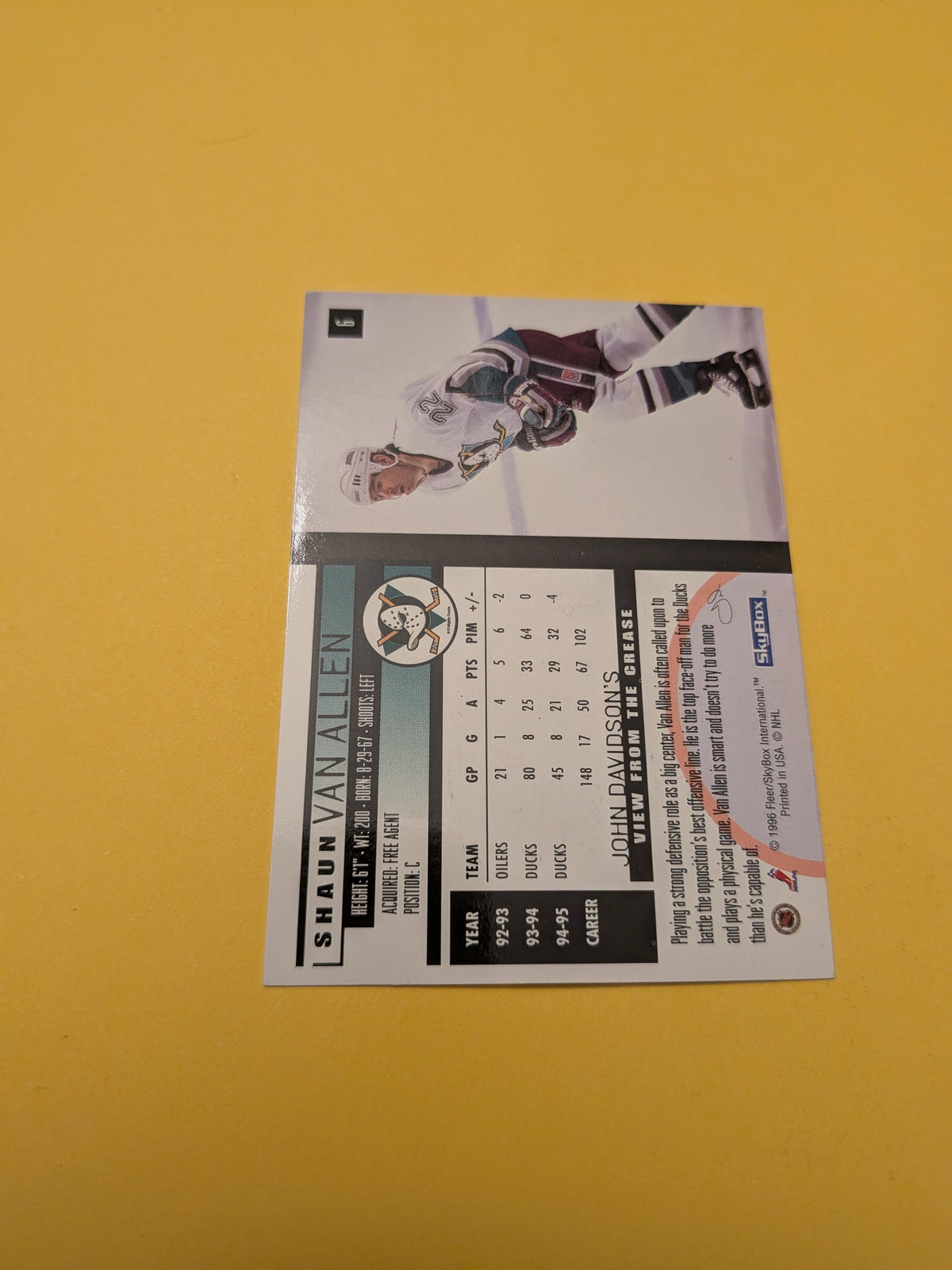 Shaun Van Allen Signed Anaheim Ducks Card A