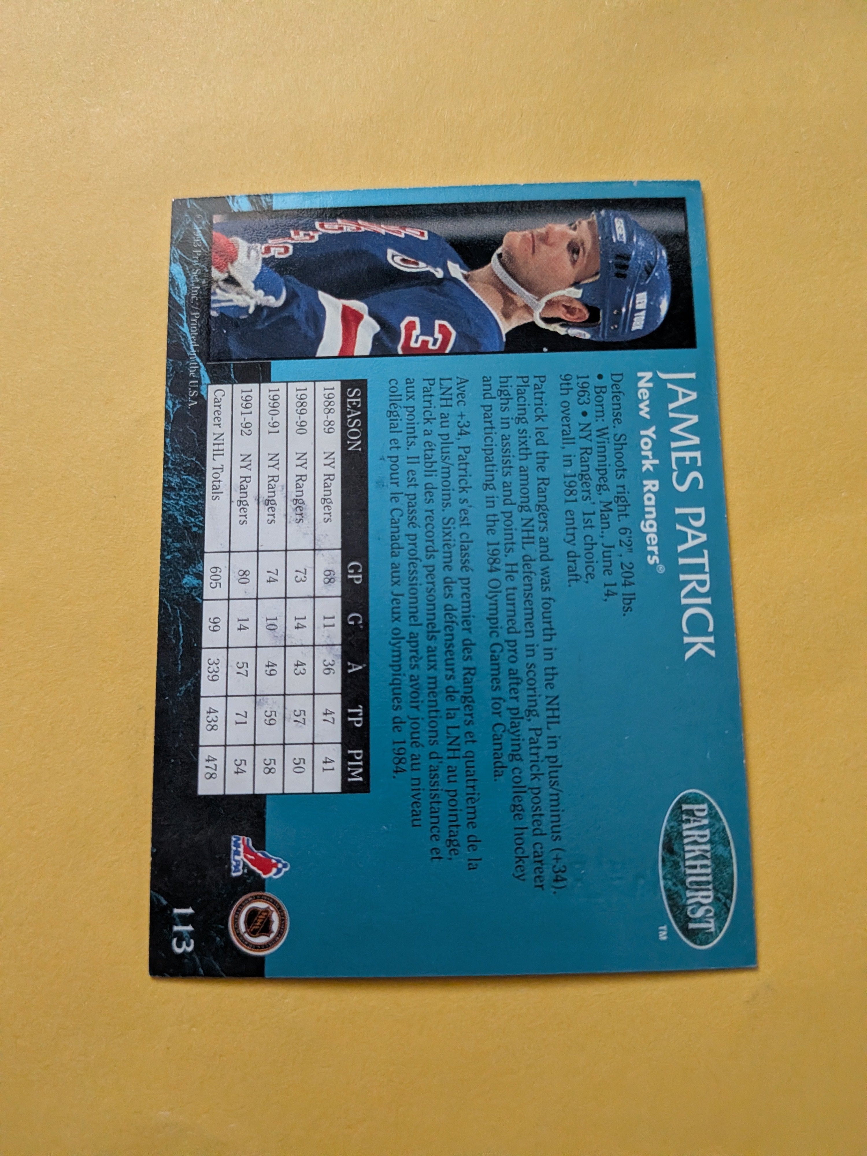 James Patrick Signed New York Rangers Card B