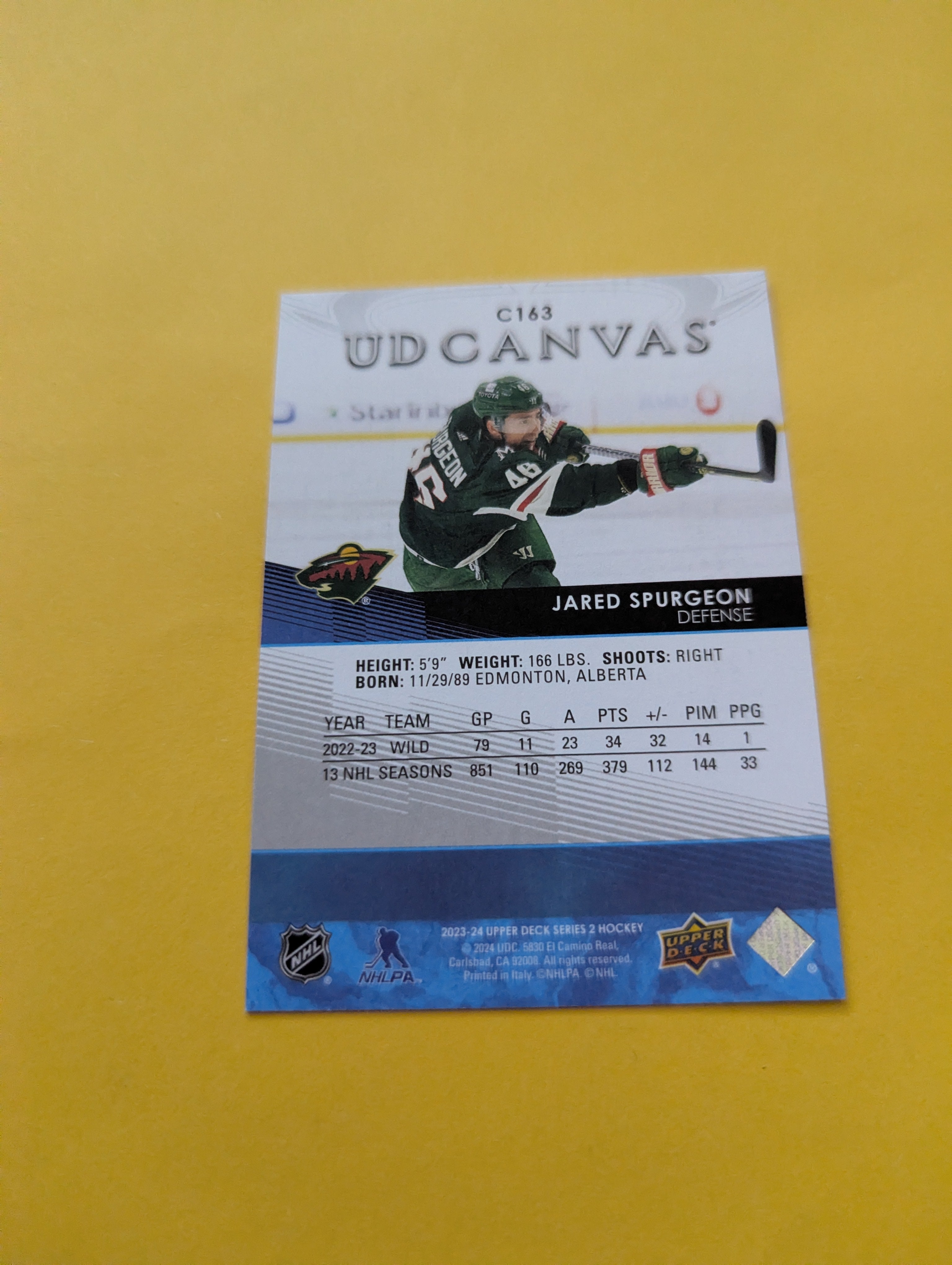 Jared Spurgeon 23-24 Upper Deck UD Canvas Card