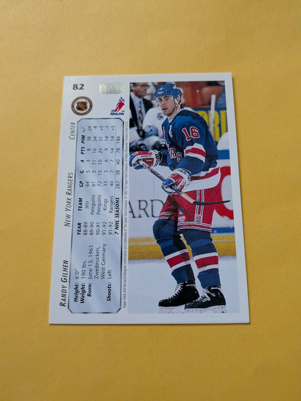 Randy Gilhen Signed New York Rangers Card A