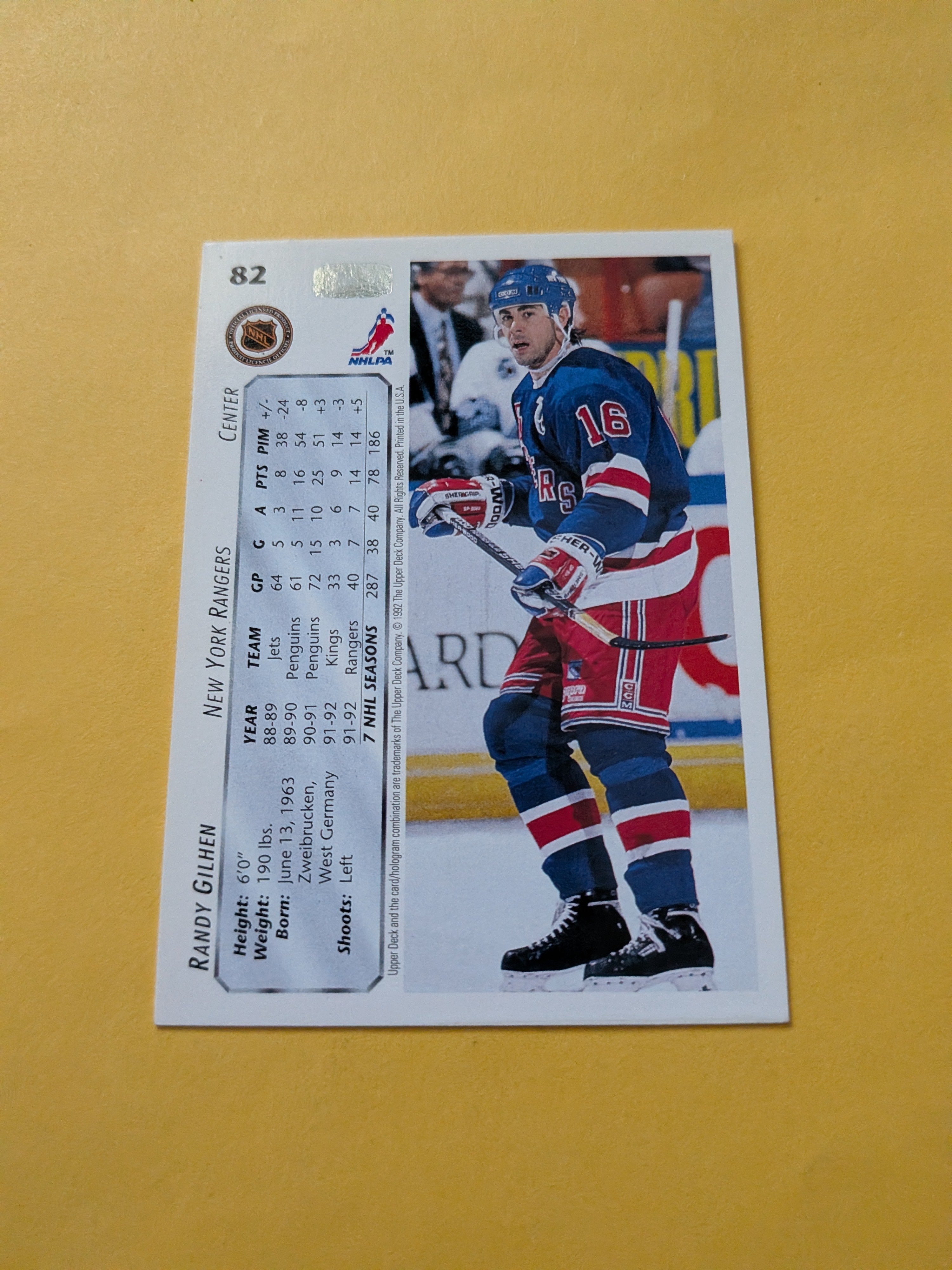 Randy Gilhen Signed New York Rangers Card A