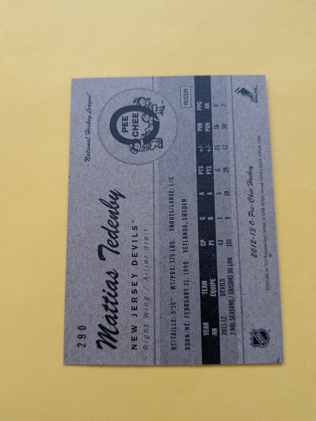 Mattias Tedenby Signed New Jersey Devils Card A