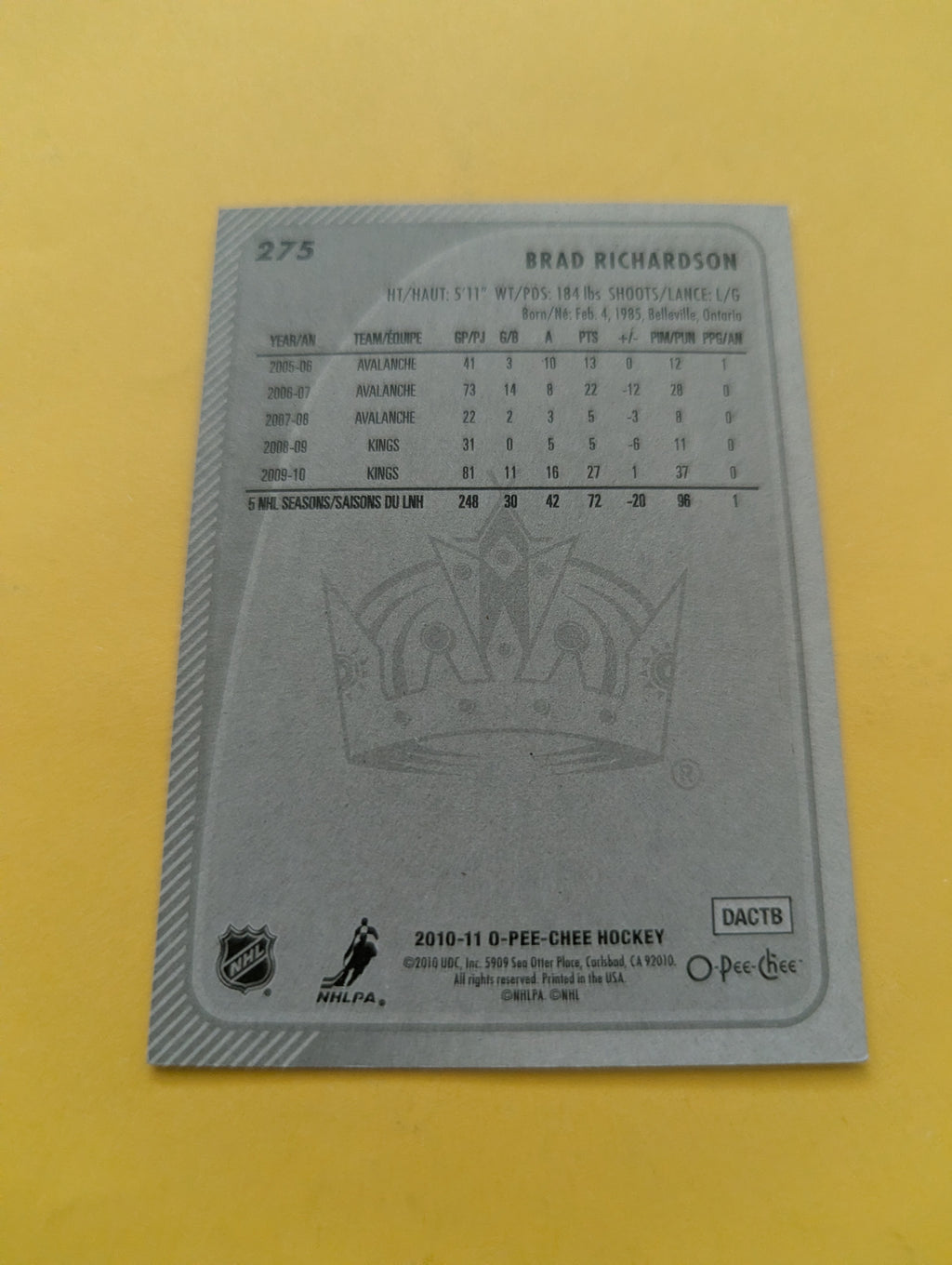 Brad Richardson Signed Los Angeles Kings Card A