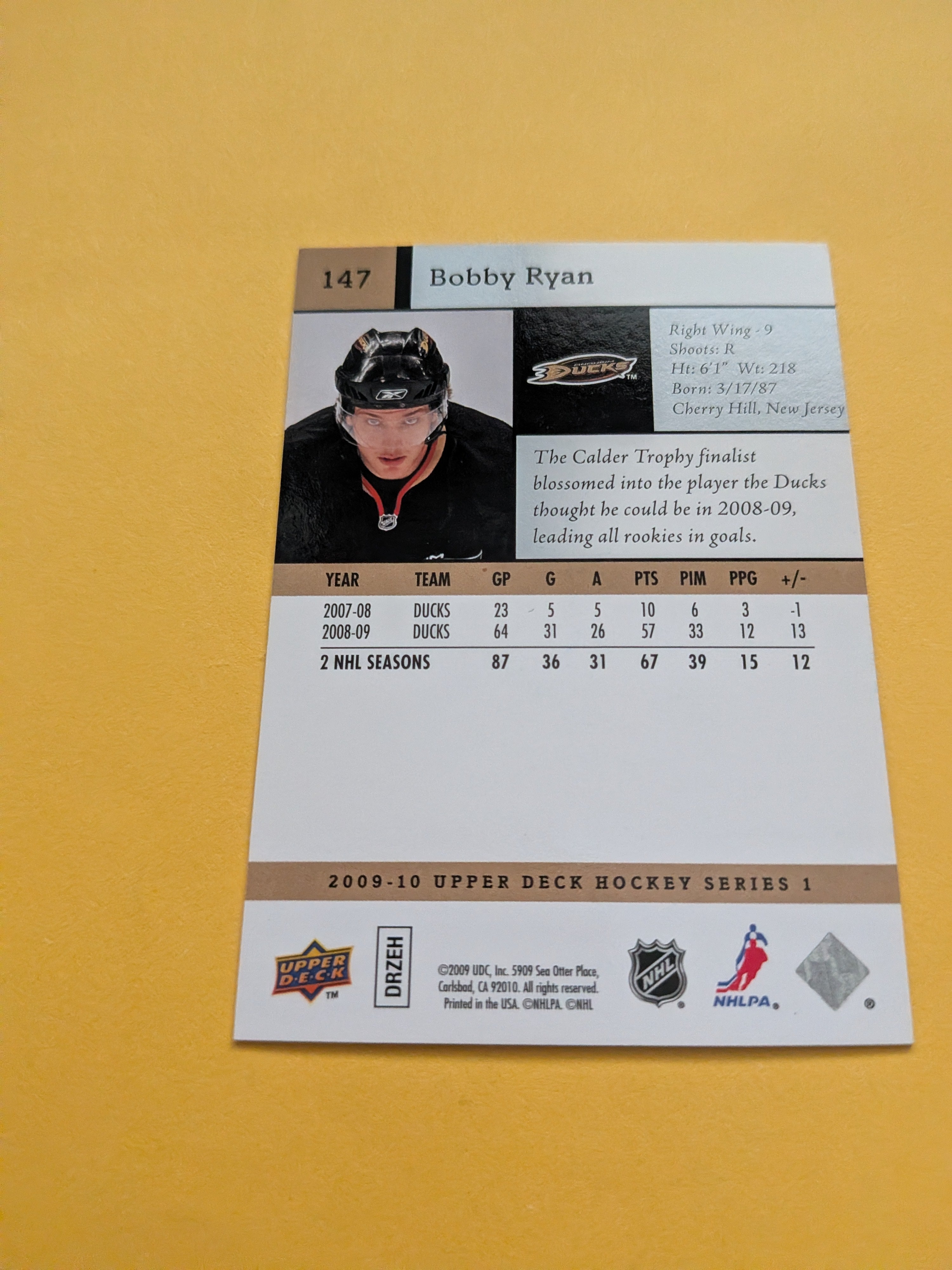 Bobby Ryan Signed Anaheim Ducks Card N
