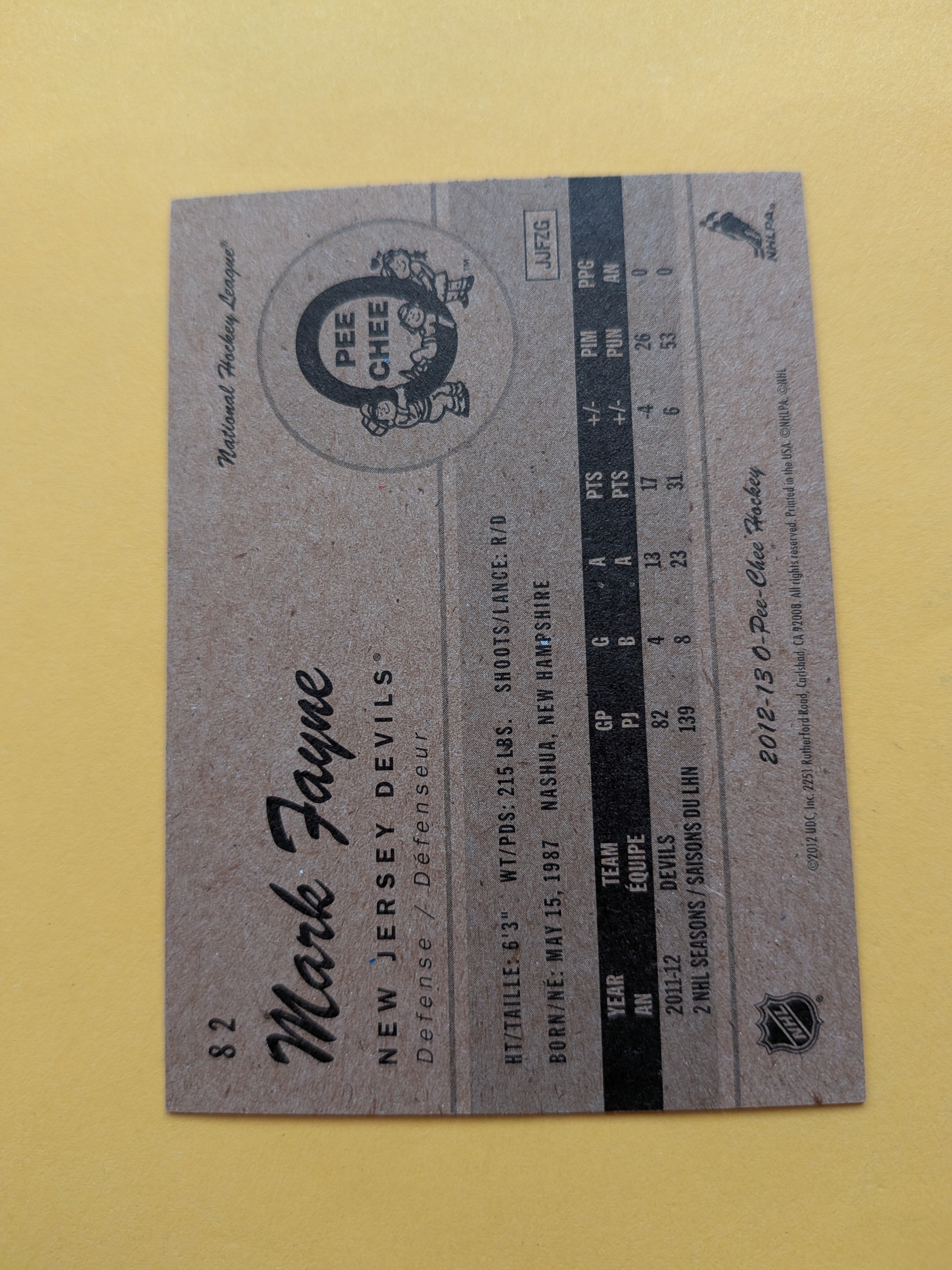 Mark Fayne Signed New Jersey Devils Card C