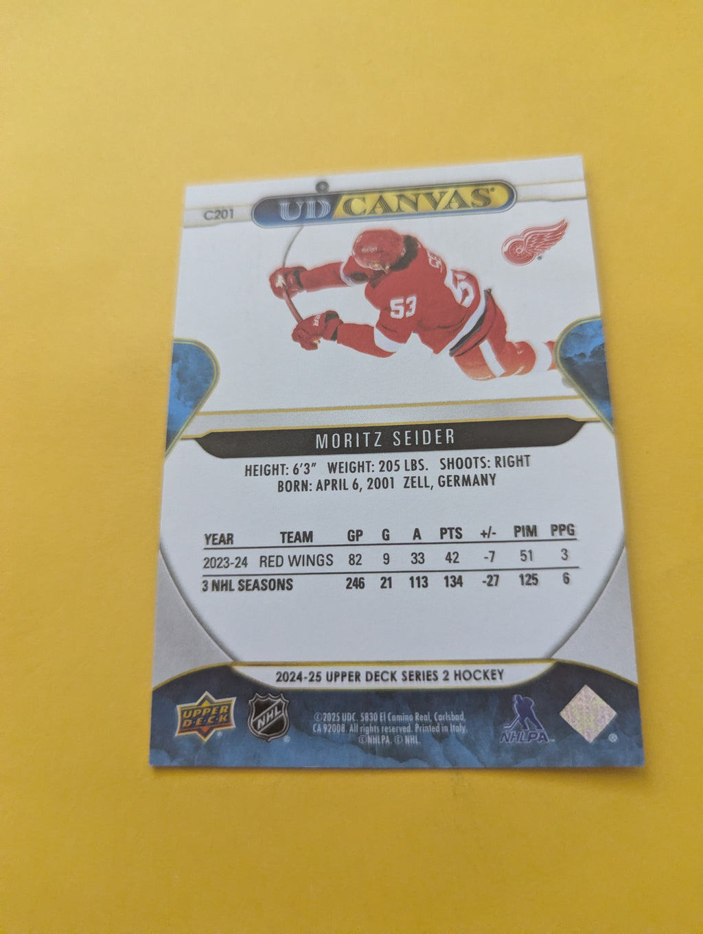 Moritz Seider 24-25 Upper Deck UD Canvas Card