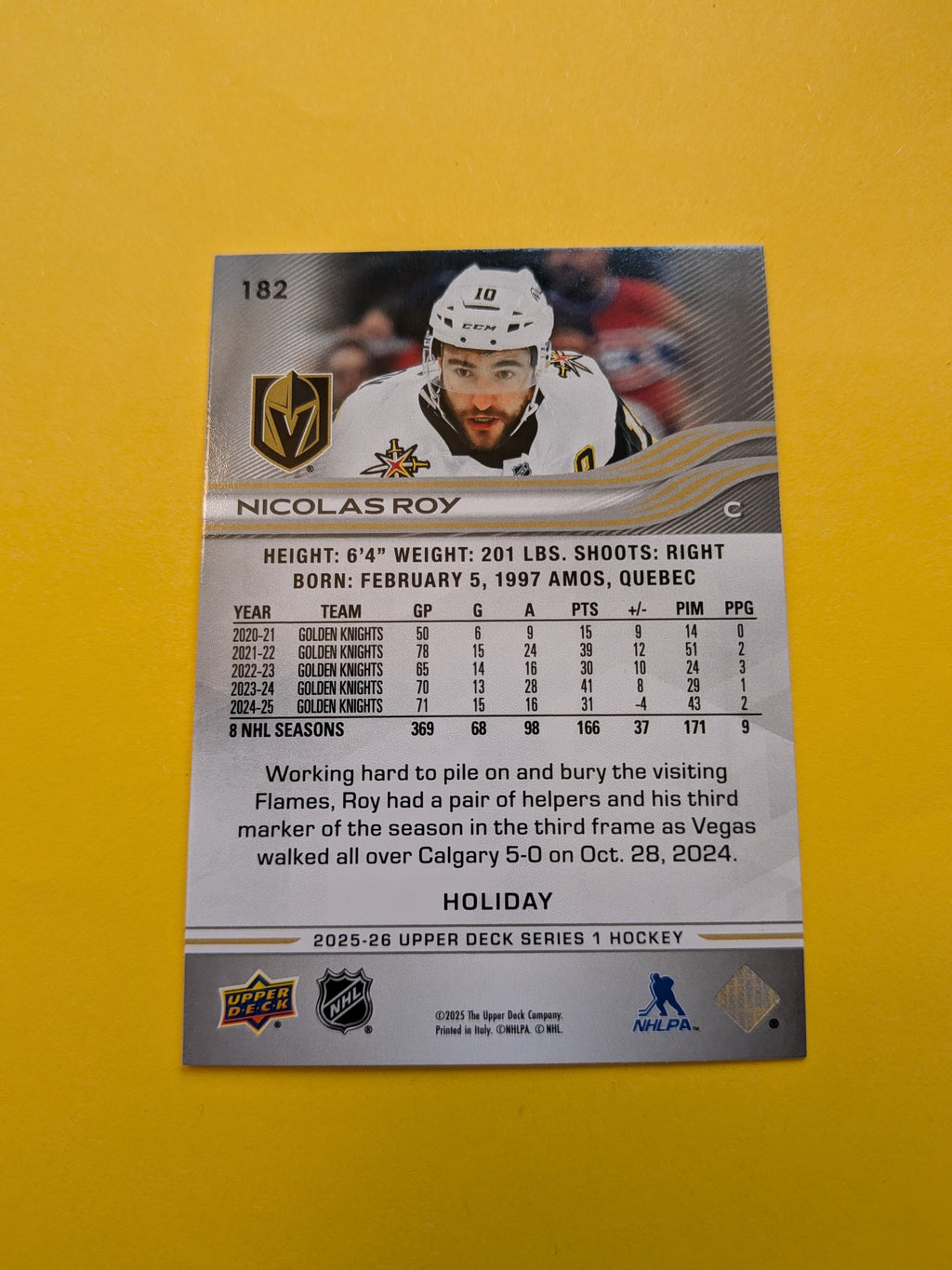Nicolas Roy 25-26 Upper Deck Green Holiday Card