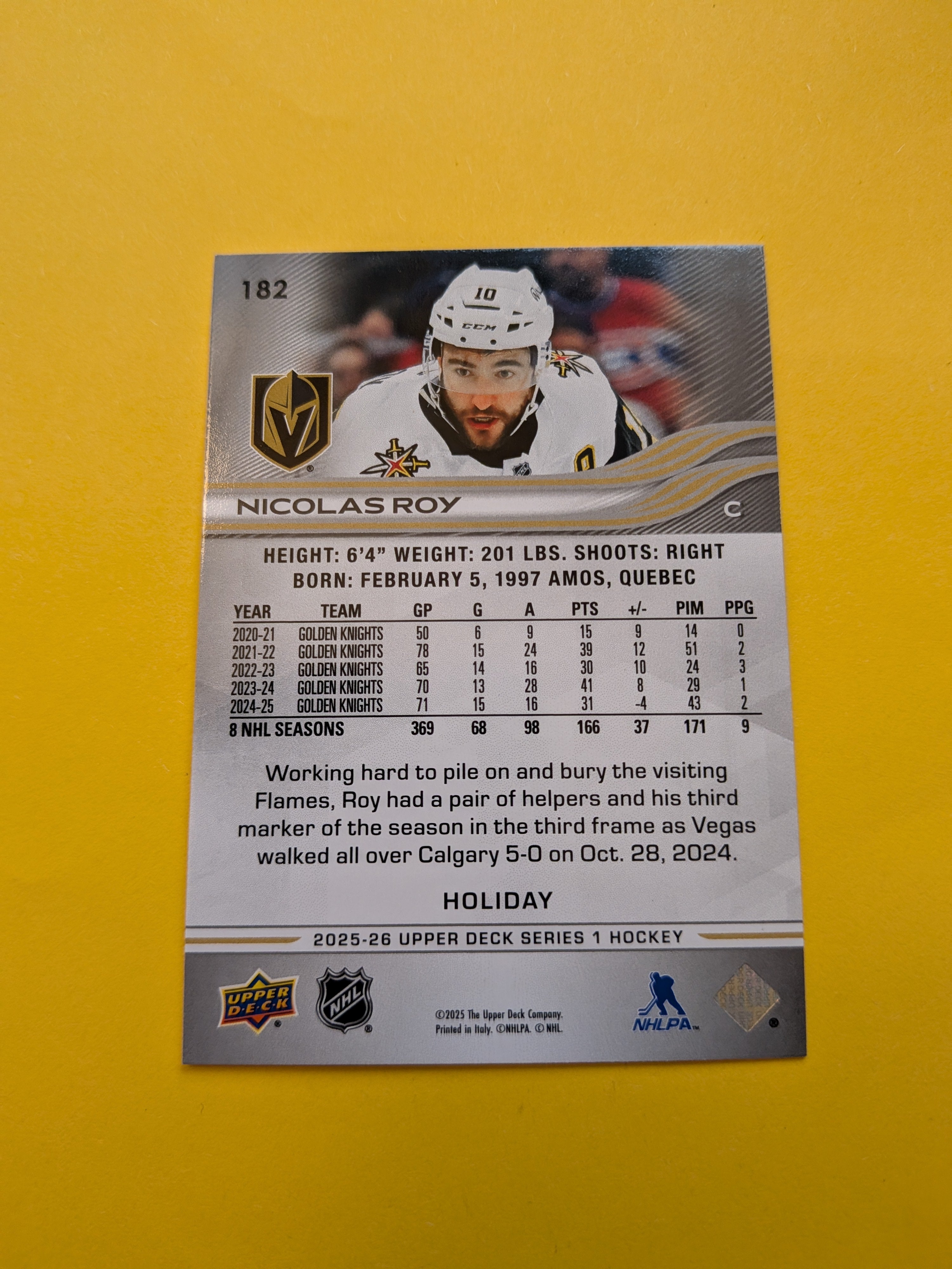 Nicolas Roy 25-26 Upper Deck Green Holiday Card