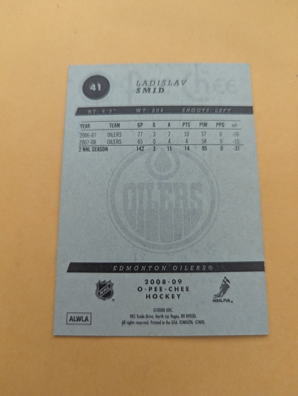 Ladislav Smid Signed Edmonton Oilers Card