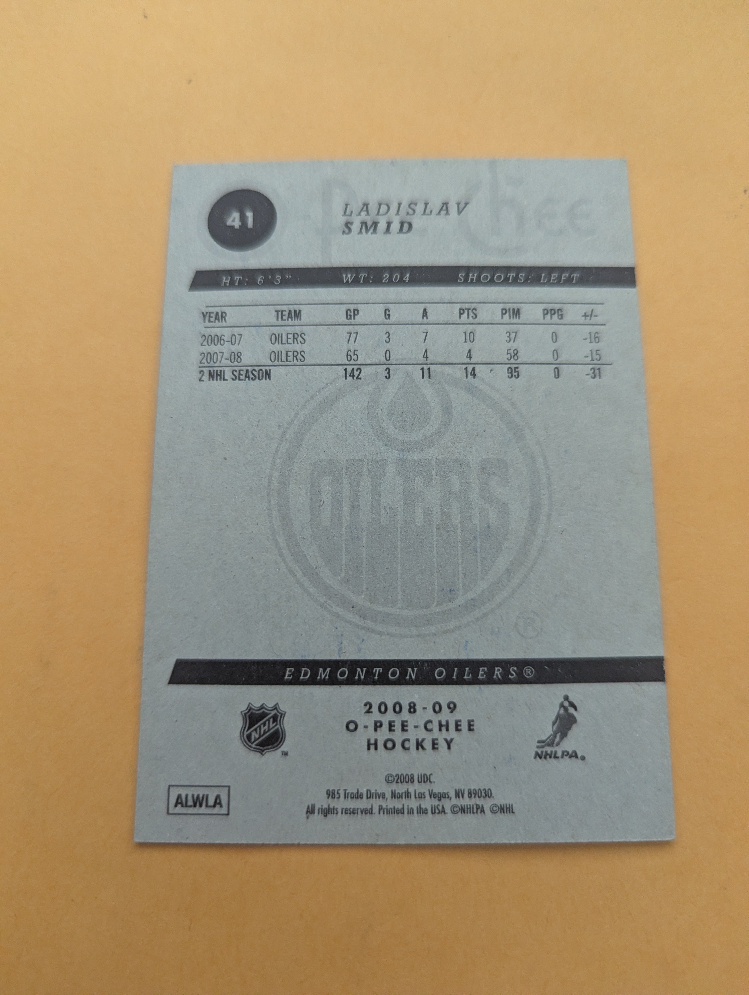Ladislav Smid Signed Edmonton Oilers Card