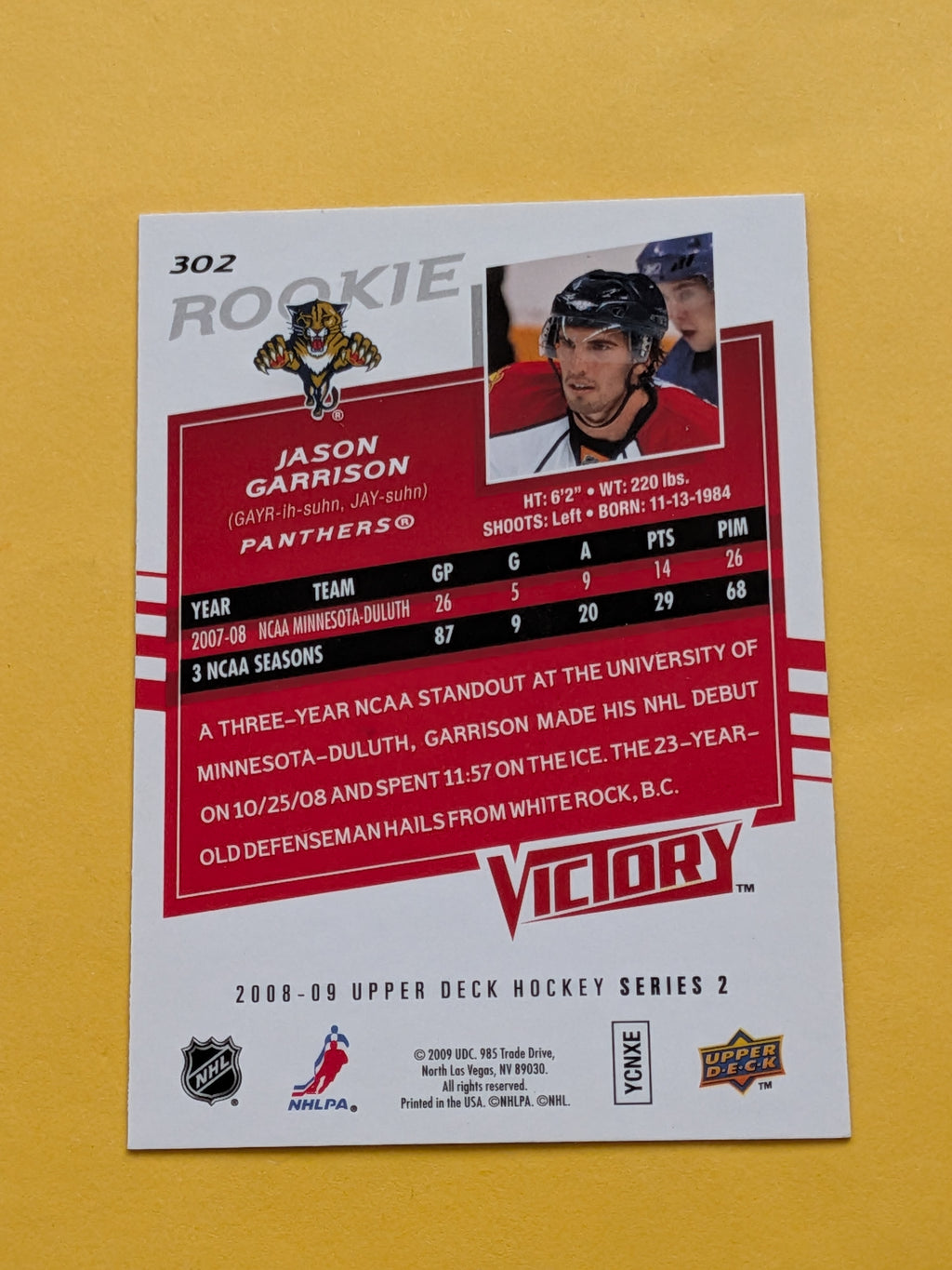 Jason Garrison Signed Florida Panthers Rookie Card A
