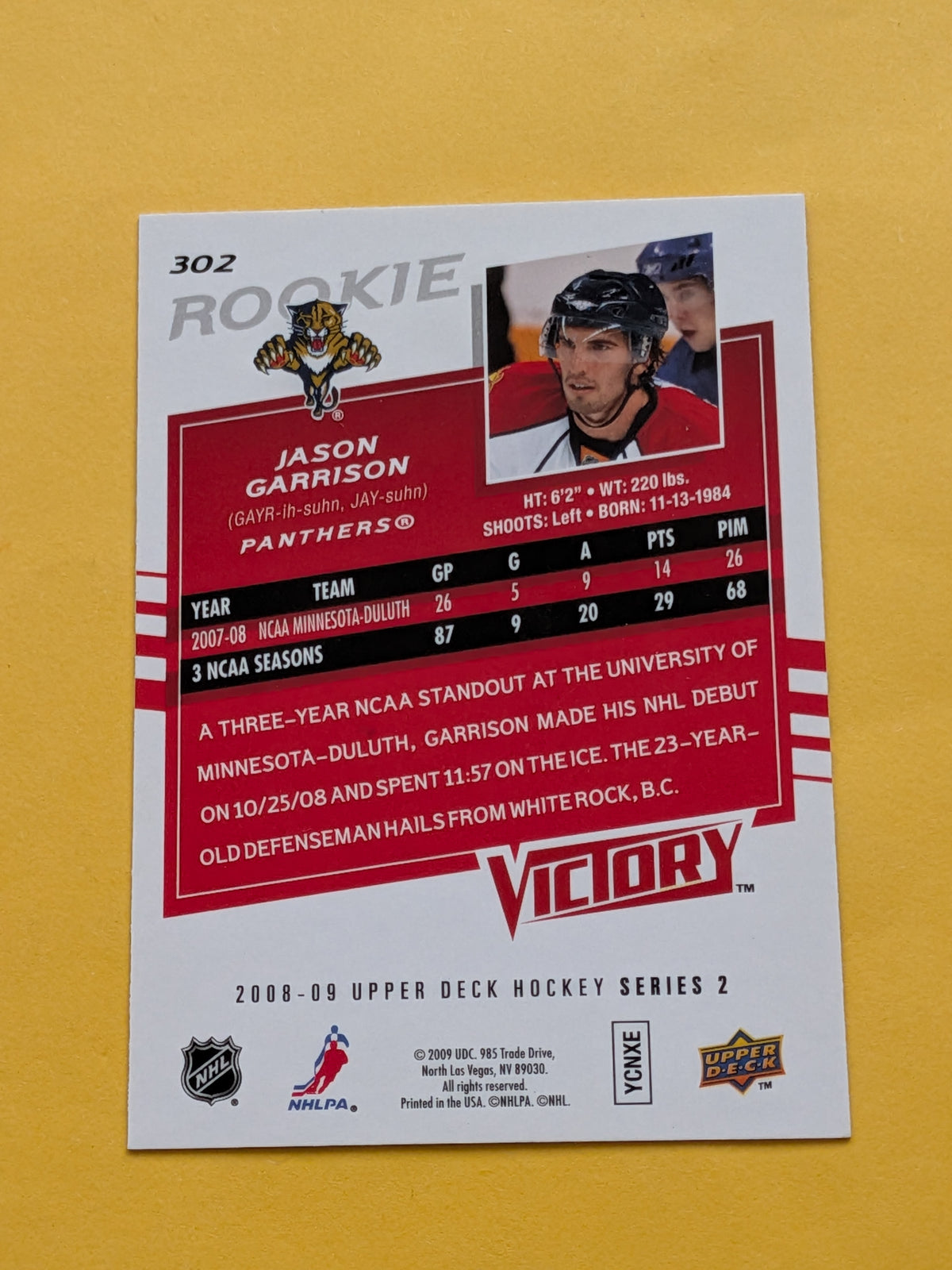 Jason Garrison Signed Florida Panthers Rookie Card A