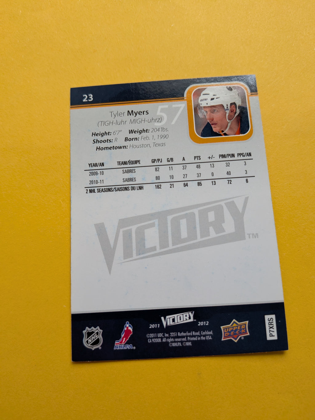 Tyler Myers Signed Buffalo Sabres Card D