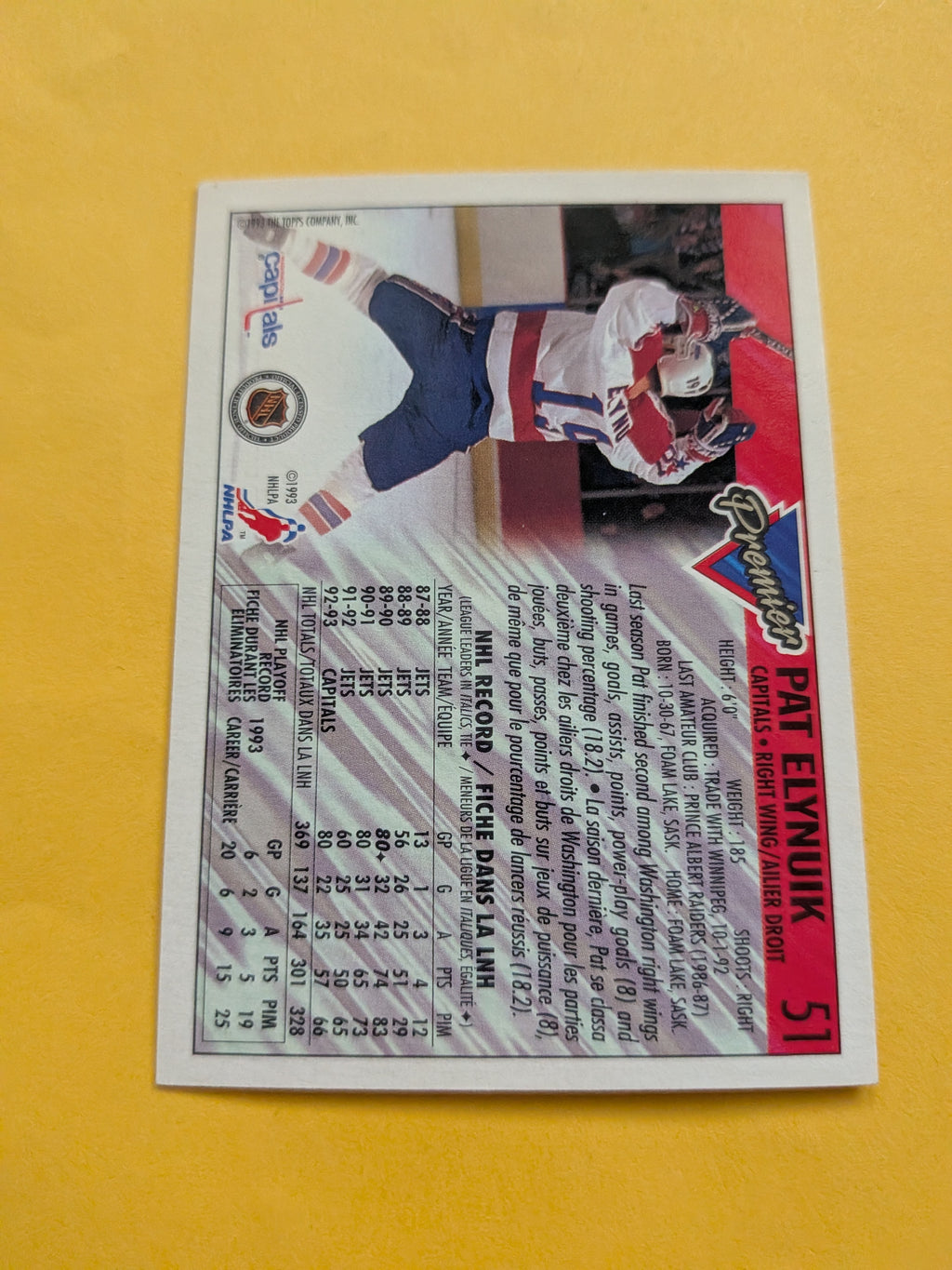 Pat Elynuik Signed Washington Capitals Card B