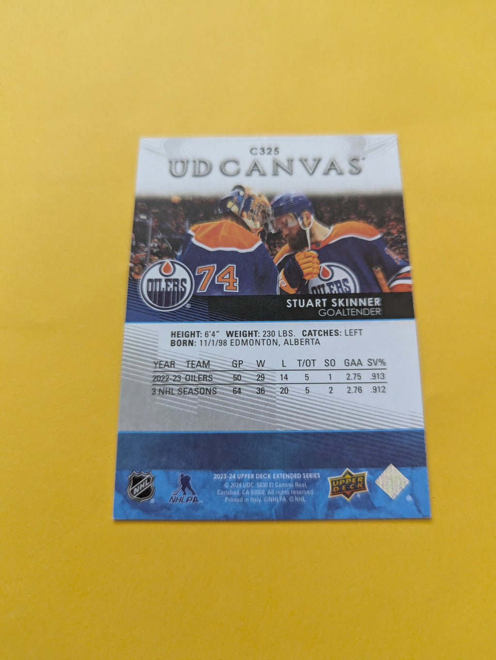 Stuart Skinner 23-24 Upper Deck UD Canvas Card