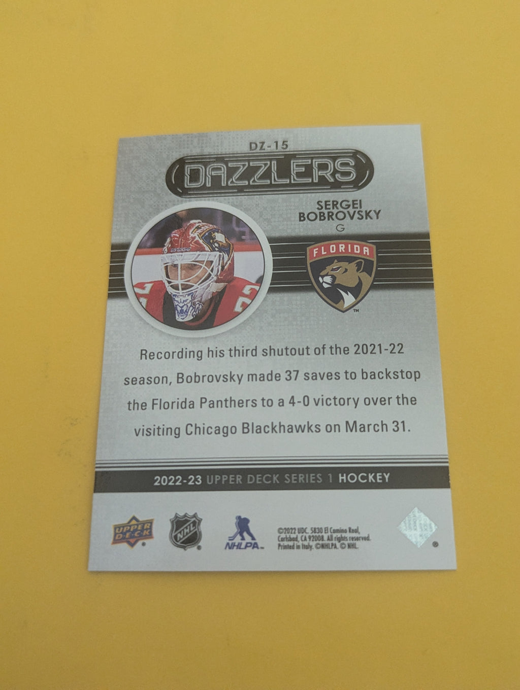 Sergei Bobrovsky 22-23 Upper Deck Dazzlers Green Card