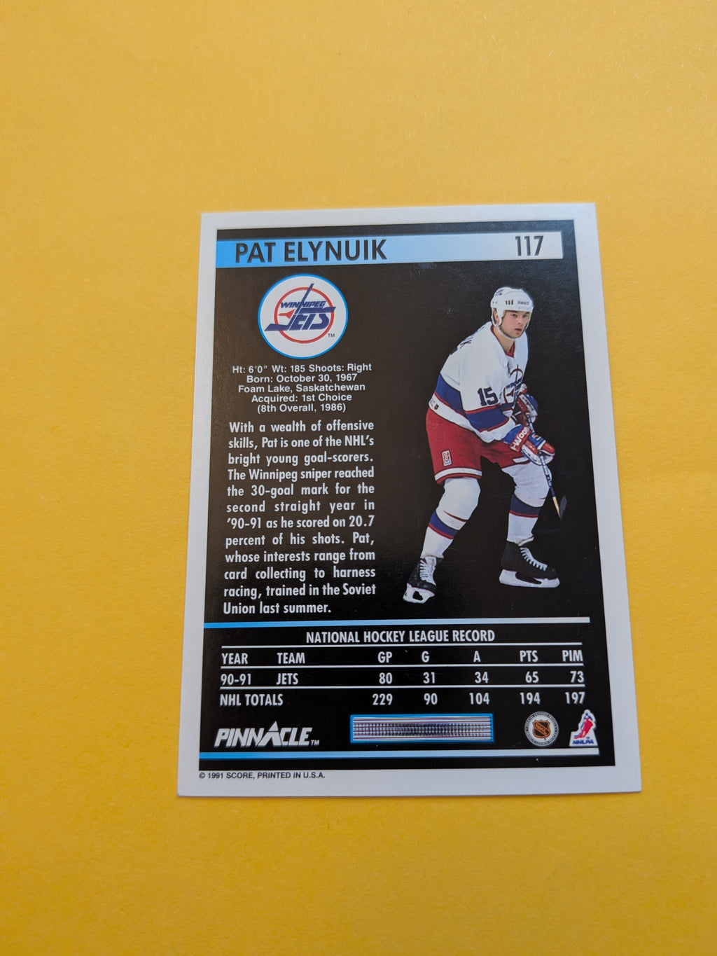 Pat Elynuik Signed Winnipeg Jets Card C