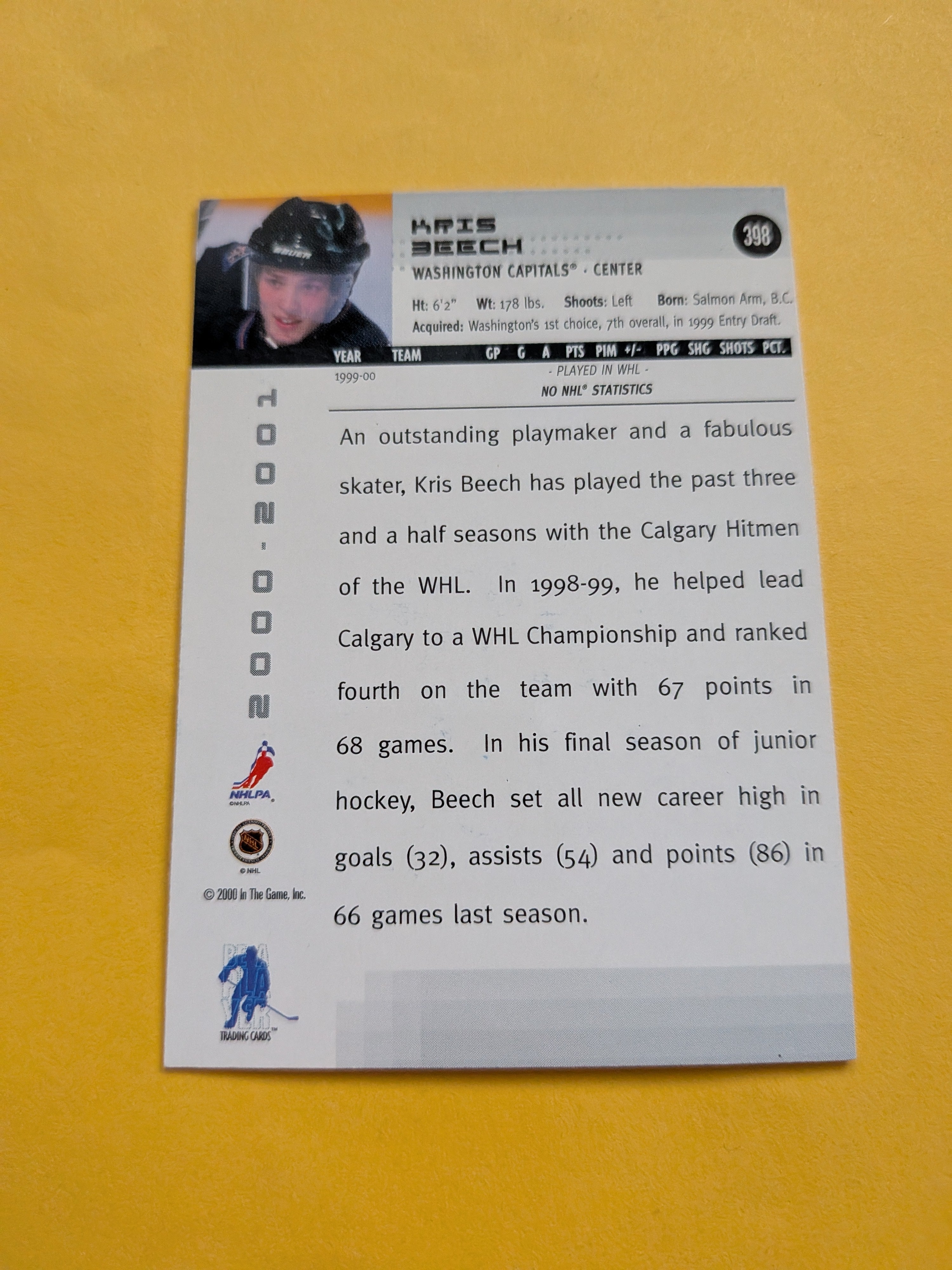 Kris Beech Signed Washington Capitals Card A