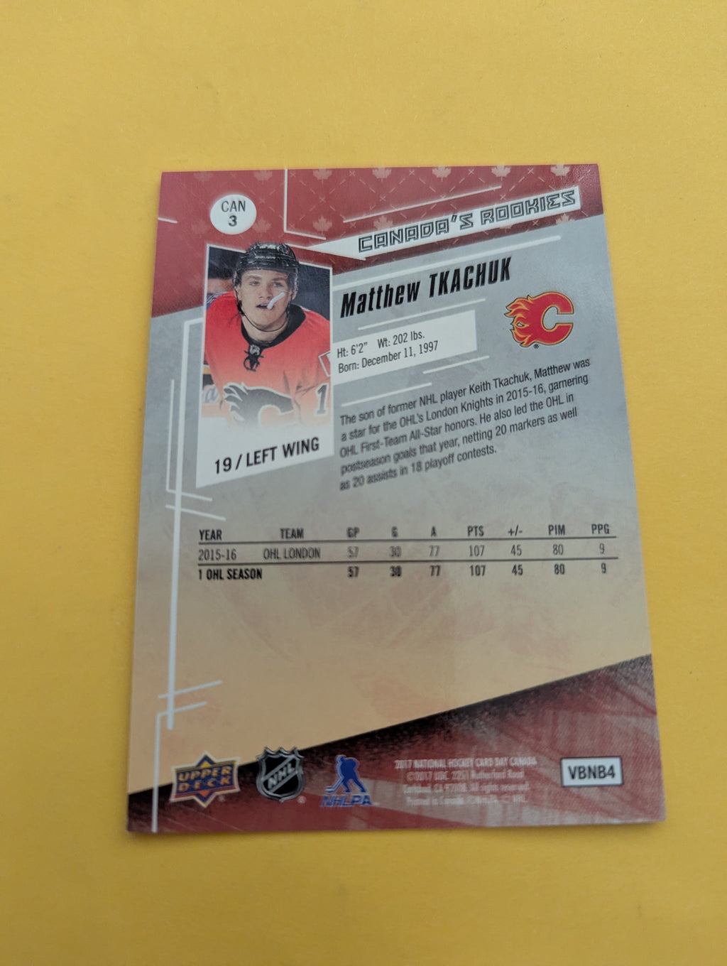 Matthew Tkachuk 16-17 Upper Deck Canada's Rookies Card