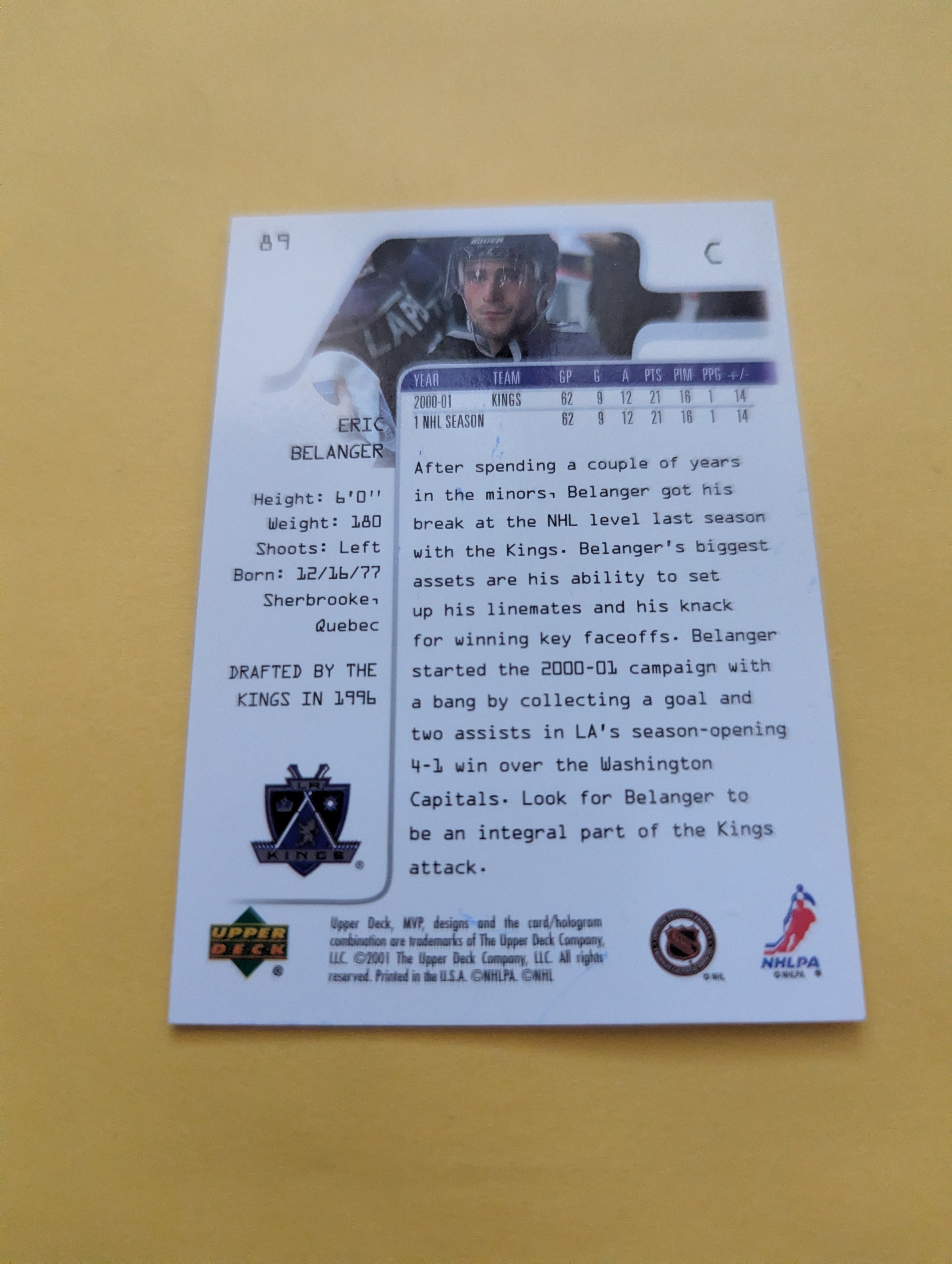 Eric Belanger Signed Los Angeles Kings Card B