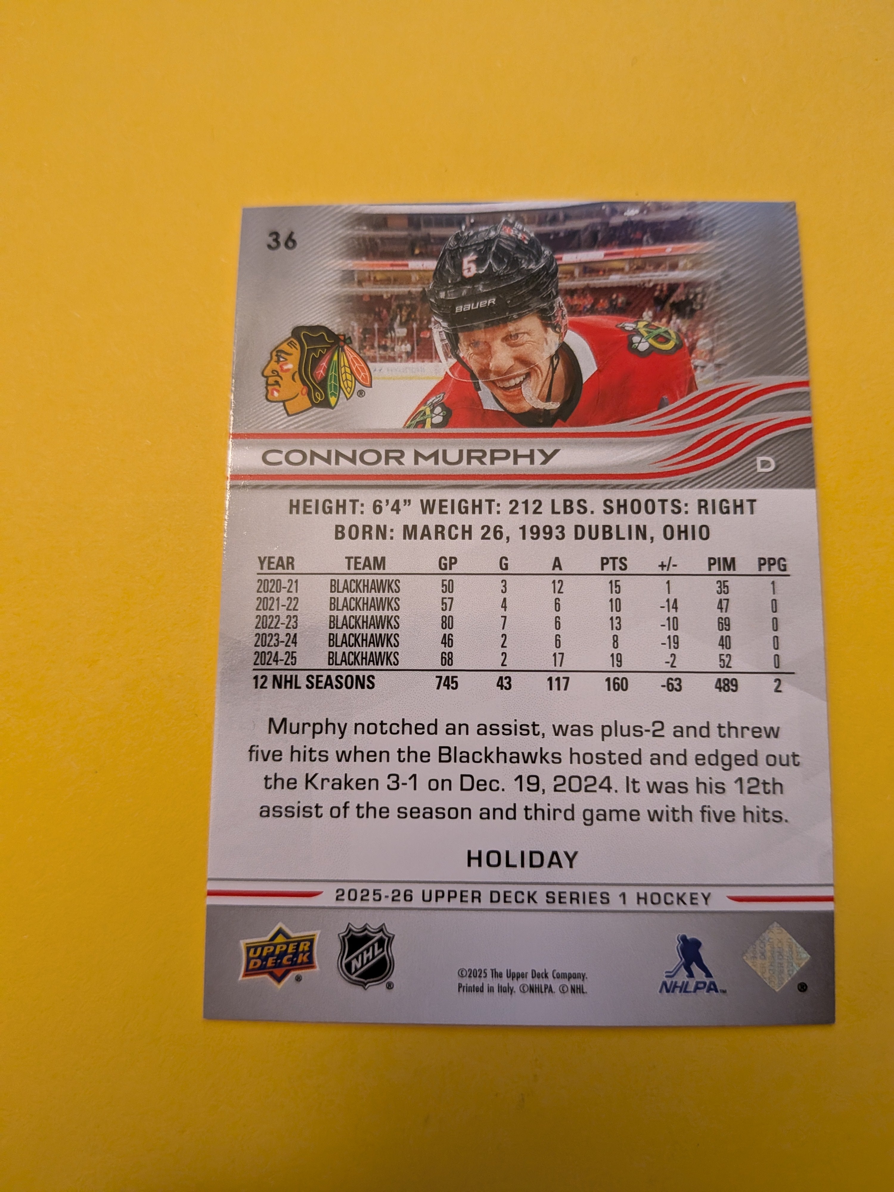 Connor Murphy 25-26 Upper Deck Green Holiday Card