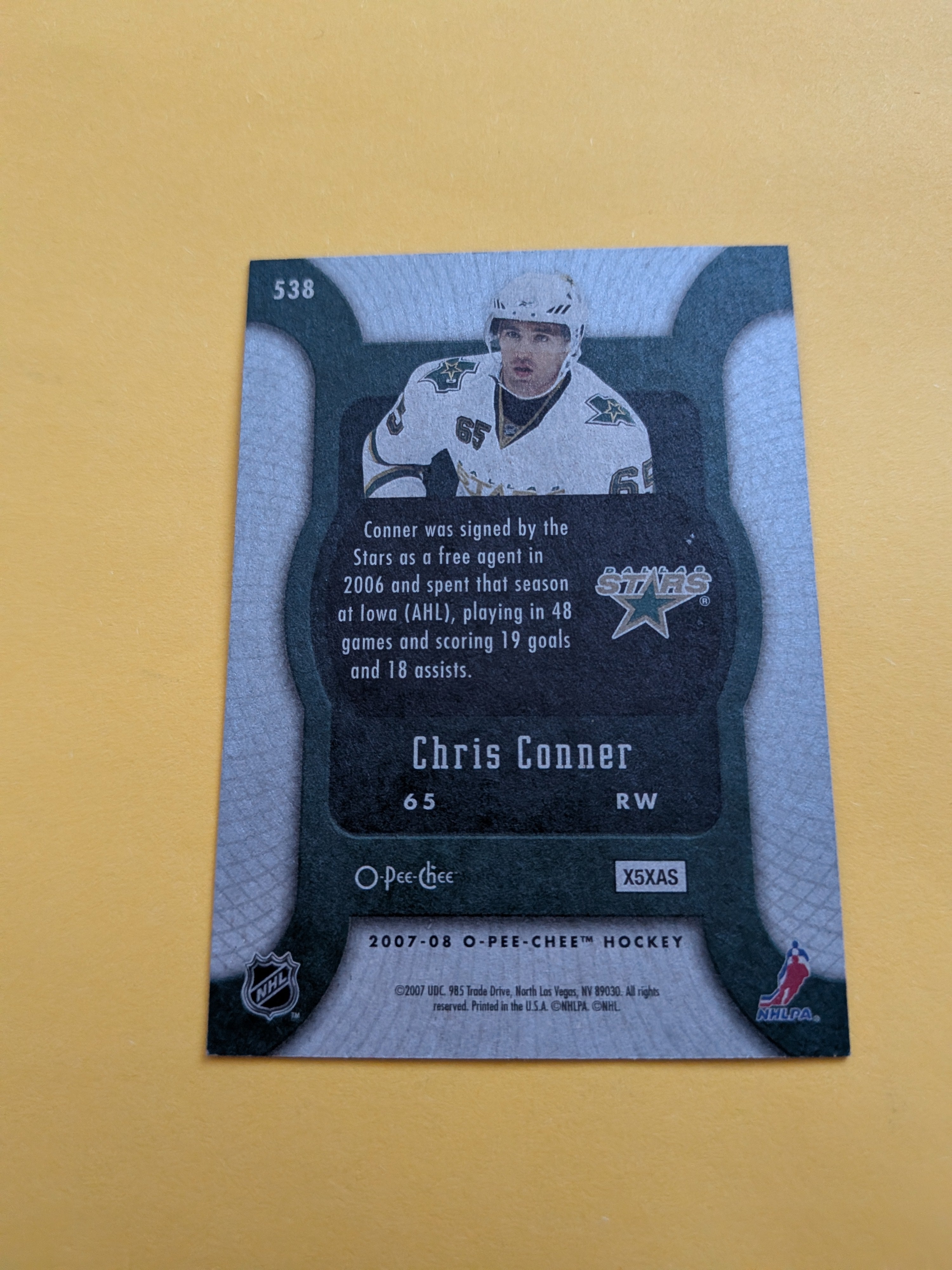 Chris Conner Signed Dallas Stars Rookie Card A