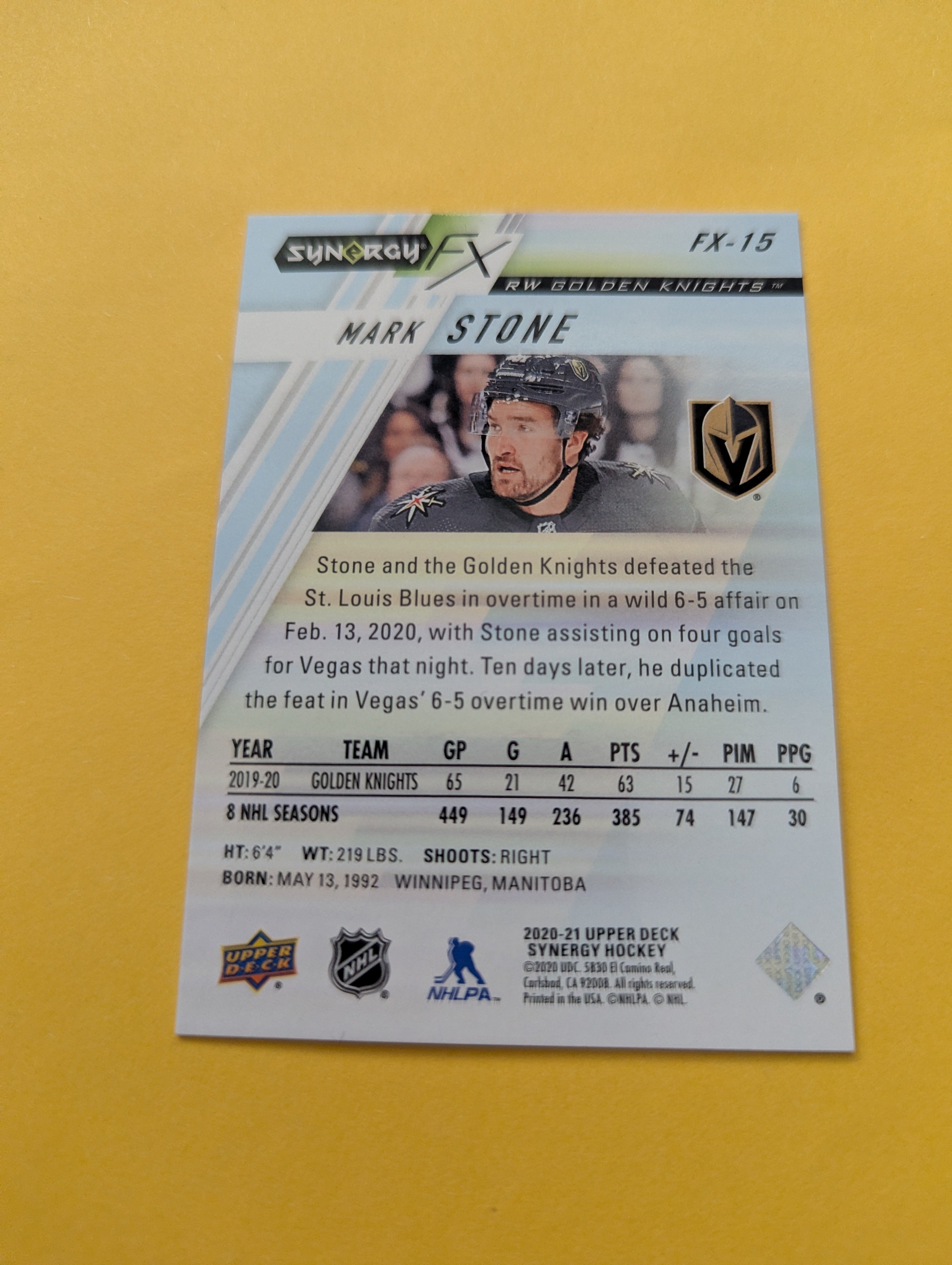 Mark Stone 20-21 Synergy FX Card 587/749