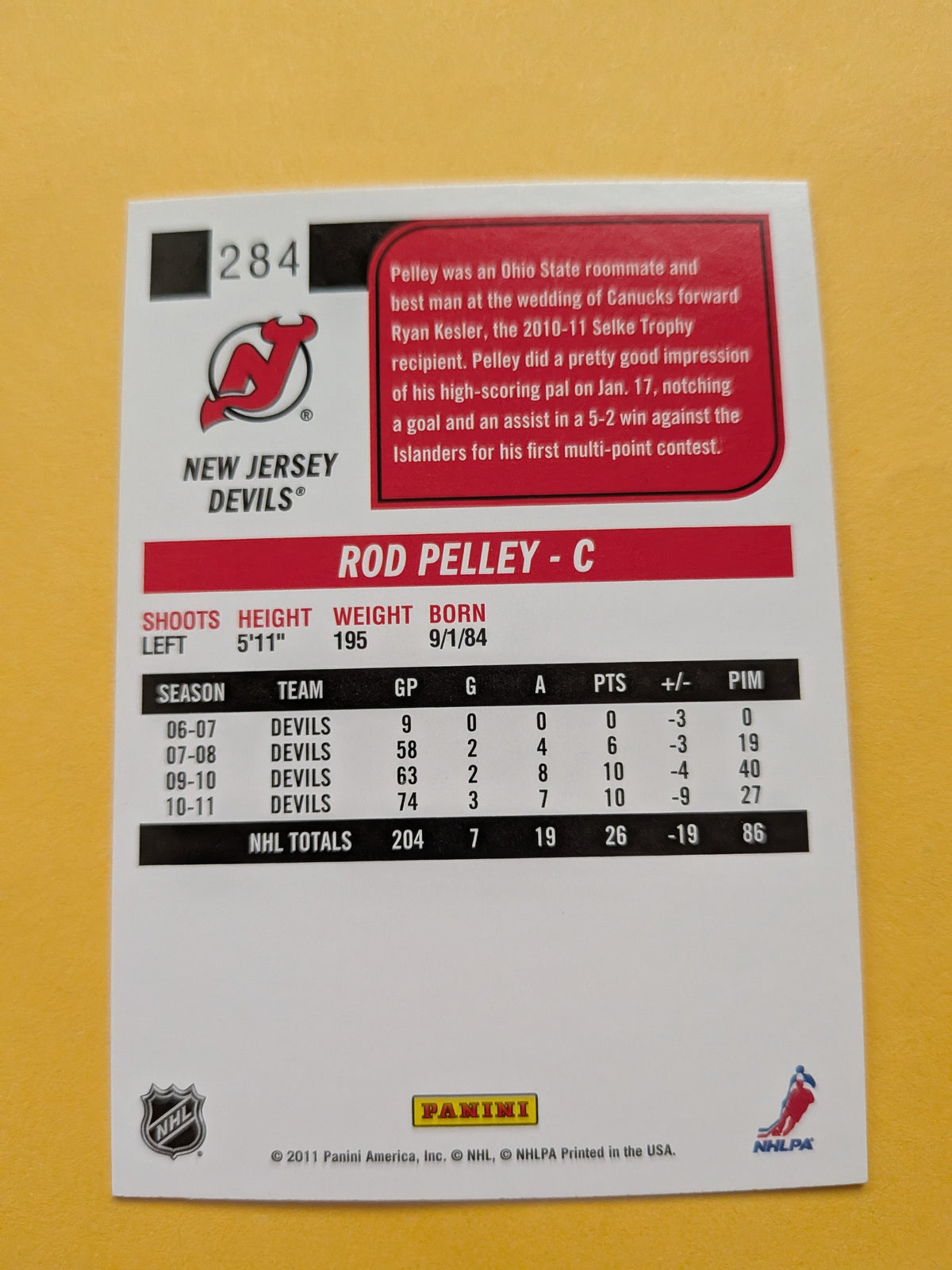 Rod Pelley Signed New Jersey Devils Card B