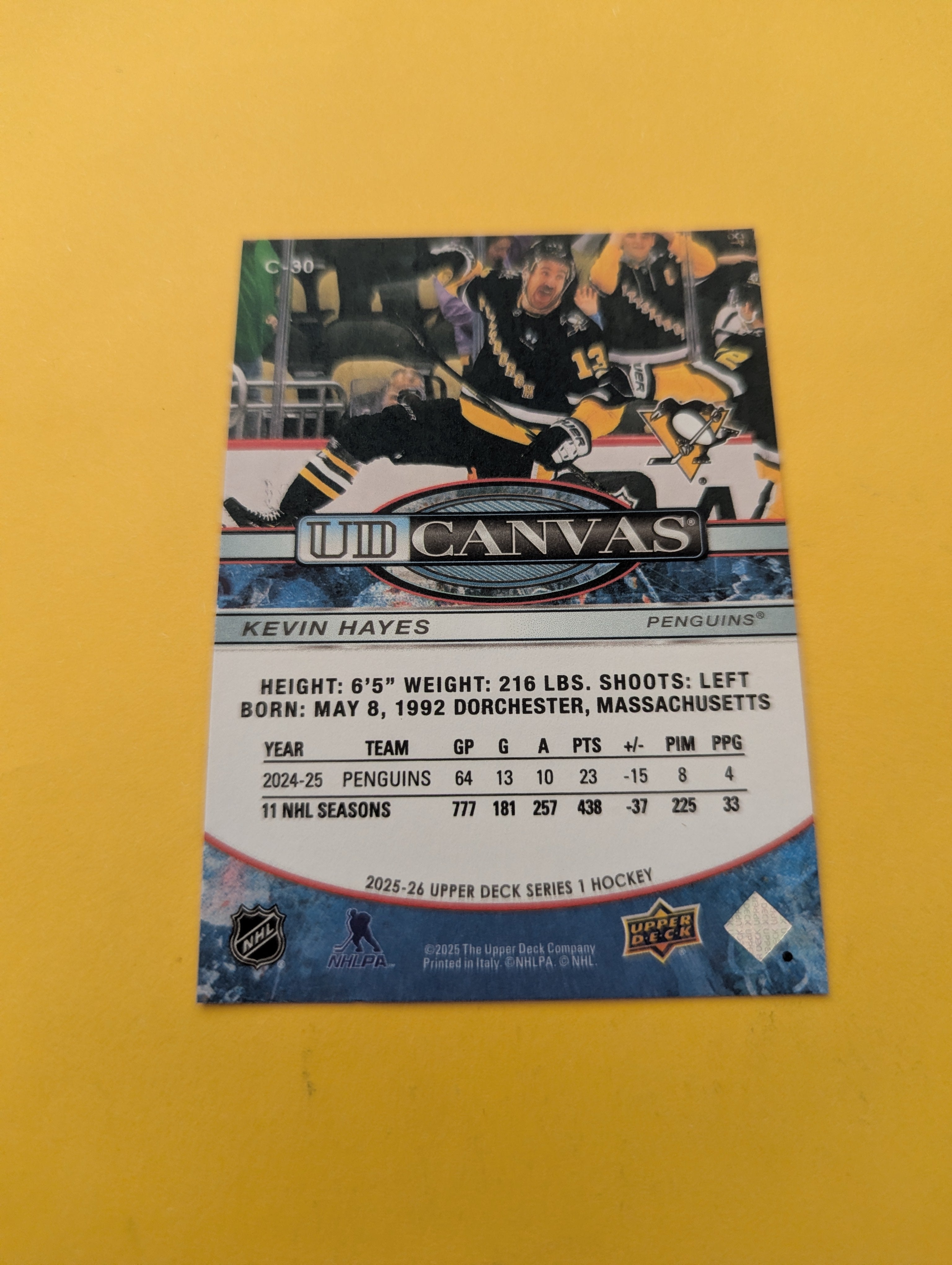 Kevin Hayes 25-26 Upper Deck UD Canvas Card