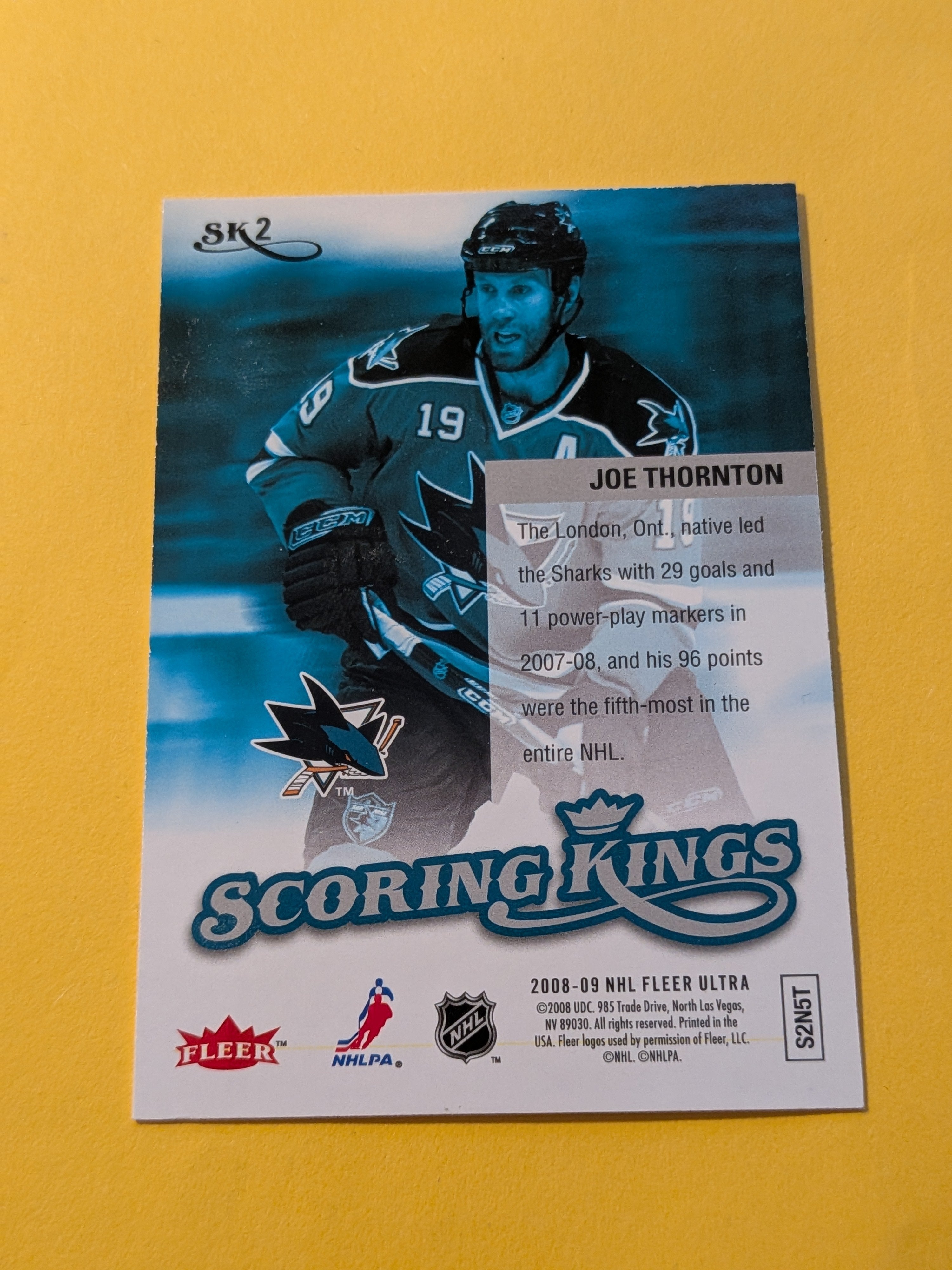 Joe Thornton 08-09 Fleer Ultra Scoring Kings Card