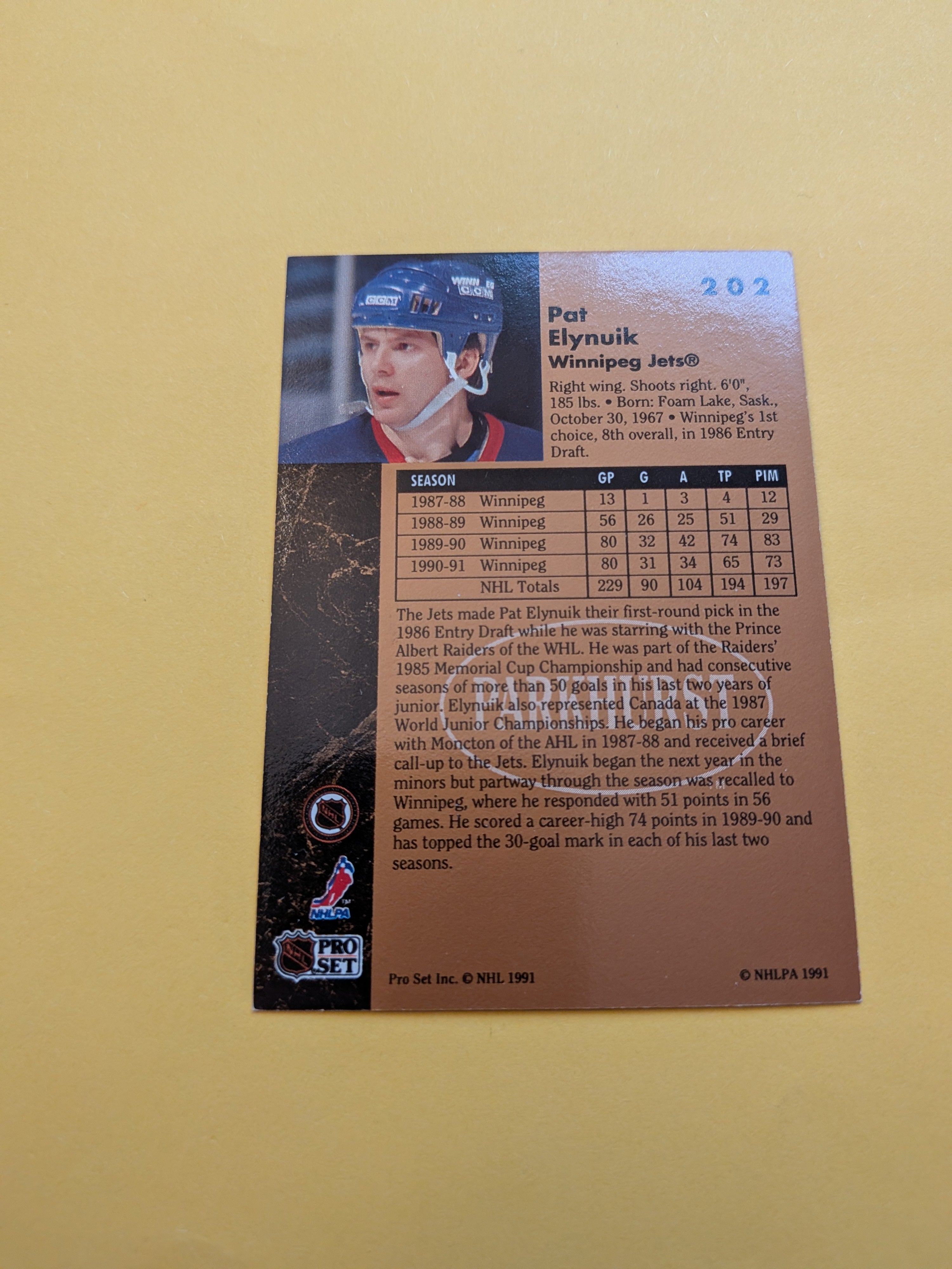 Pat Elynuik Signed Winnipeg Jets Card D