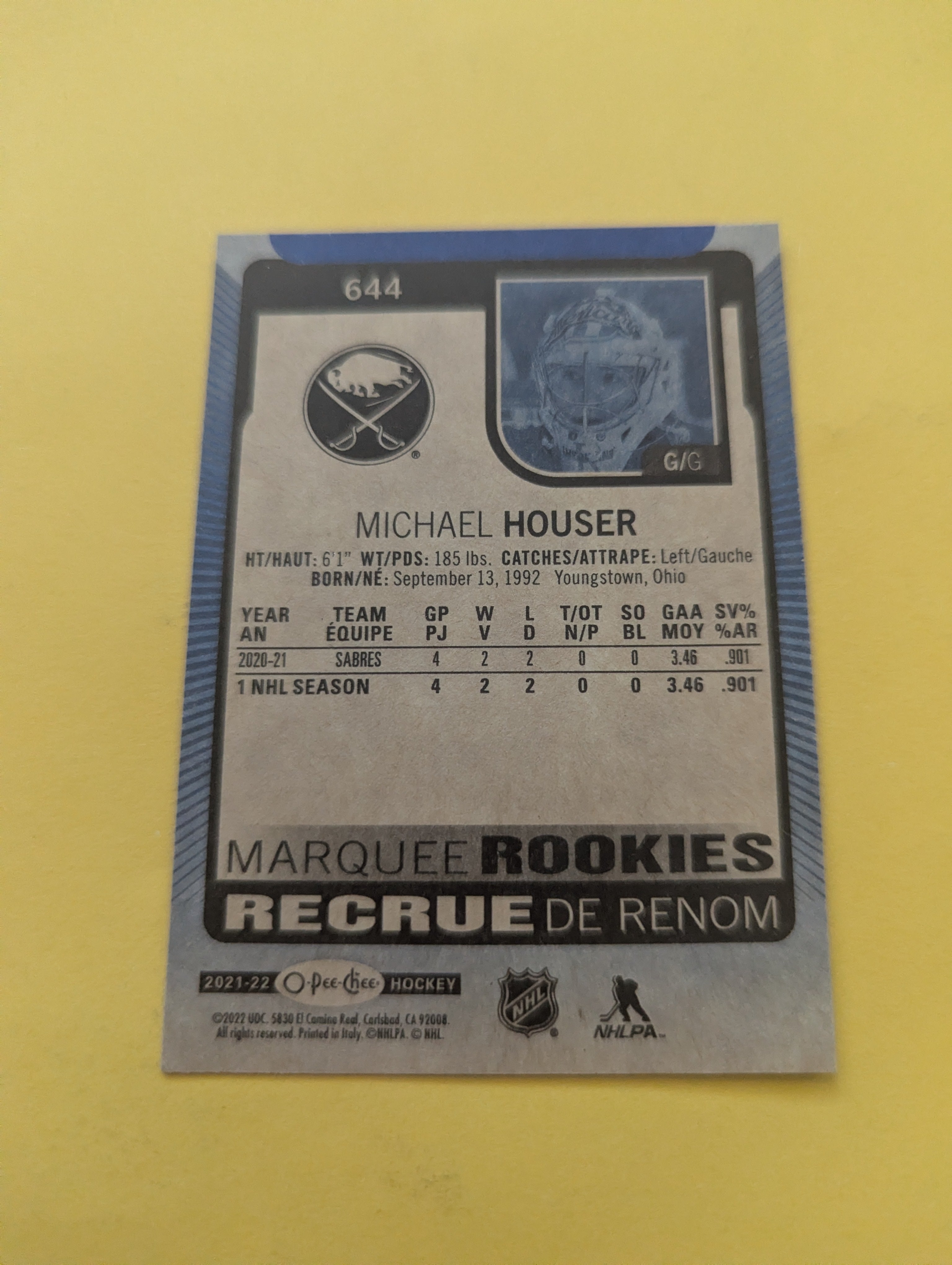 Michael Houser 21-22 OPC Rookie Blue Card