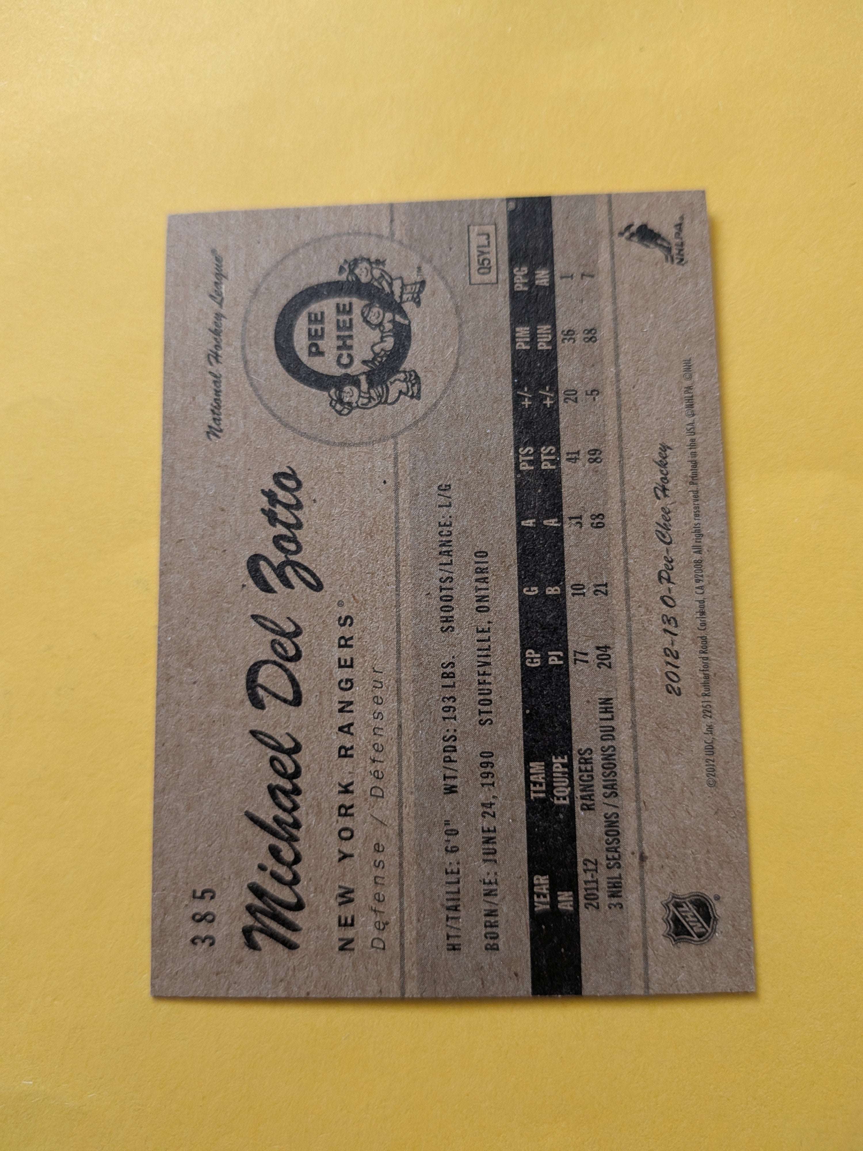 Michael Del Zotto Signed New York Rangers Card C