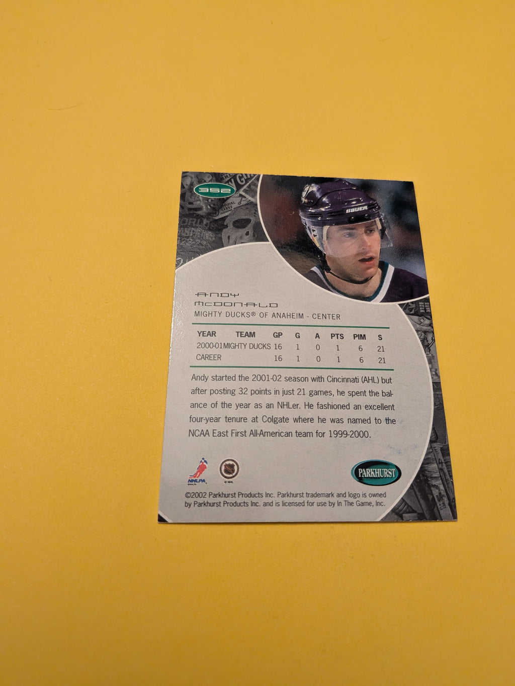 Andy McDonald Signed Anaheim Ducks Card B